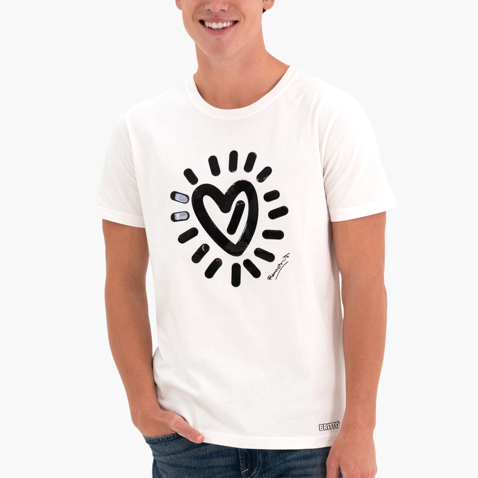 Romero Britto graffiti heart white britto tshirt  colorful pop art design
