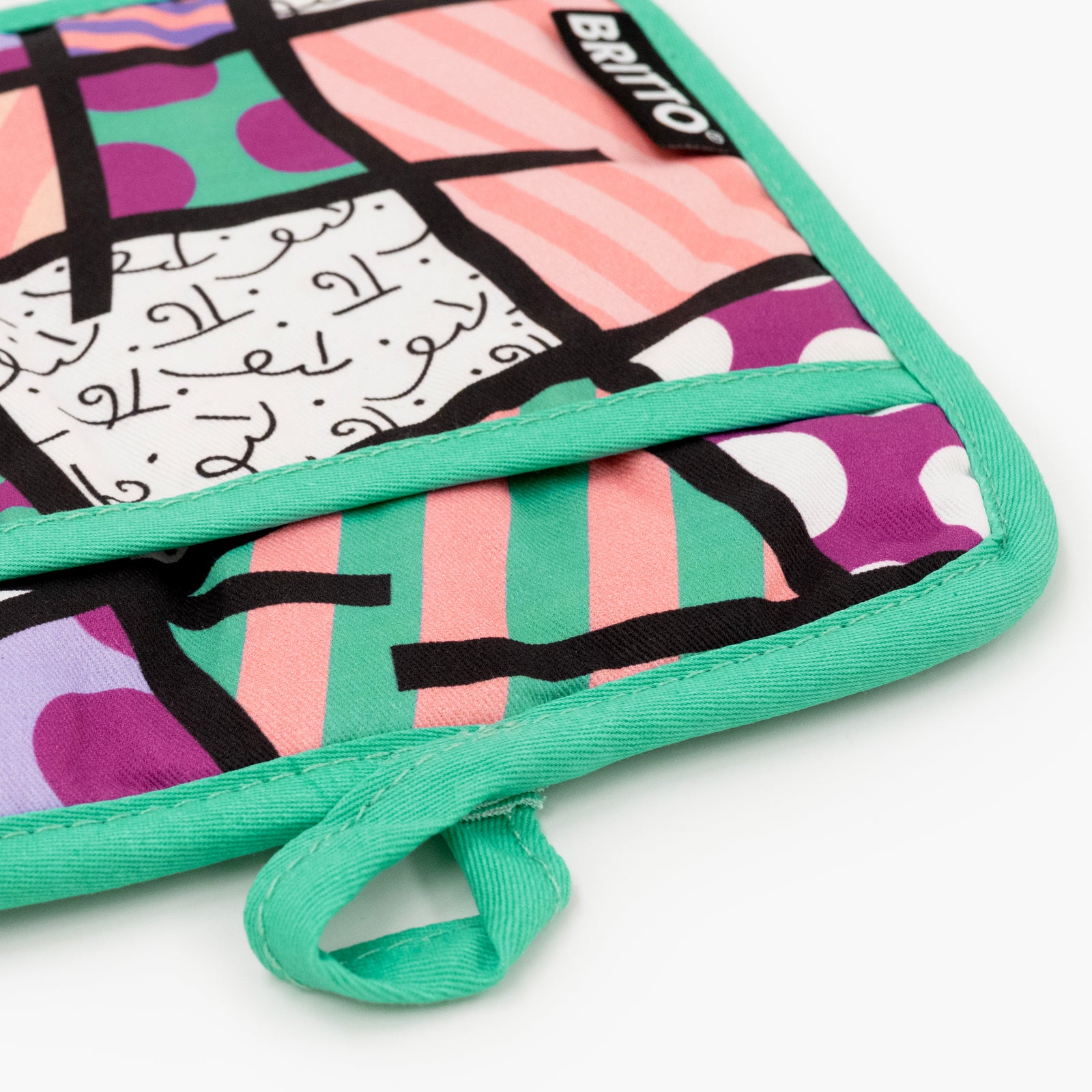 pink teal landscape britto oven  colorful decorative collectible gift idea