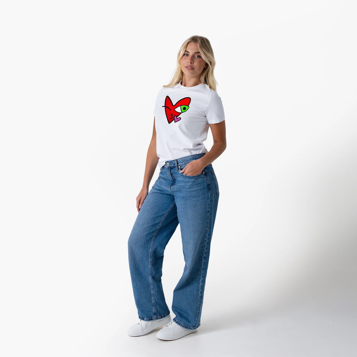 Crazy Love Big Kissing Heart White T-Shirt for Women