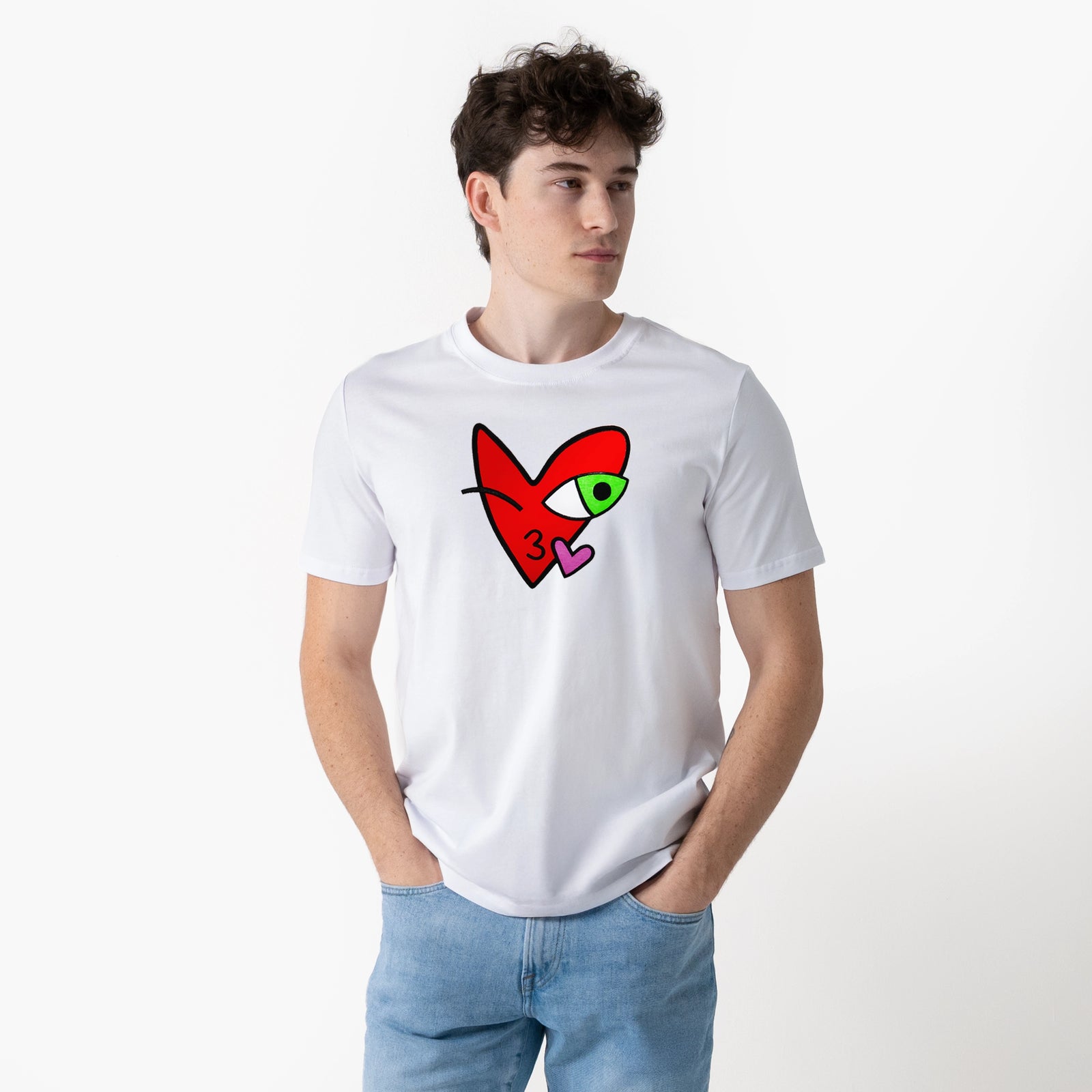 Crazy Love Big Kissing Heart White T-Shirt for Men