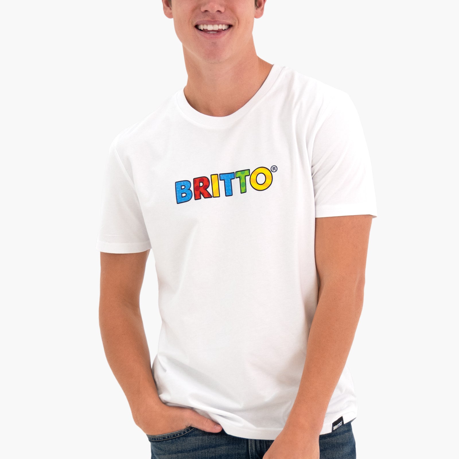 BRITTO® T Shirt - White with Primary Colors - (Men)