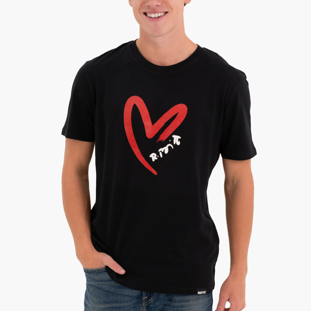 BRITTO® T Shirt - Red Heart Brushstroke Black - (Men)