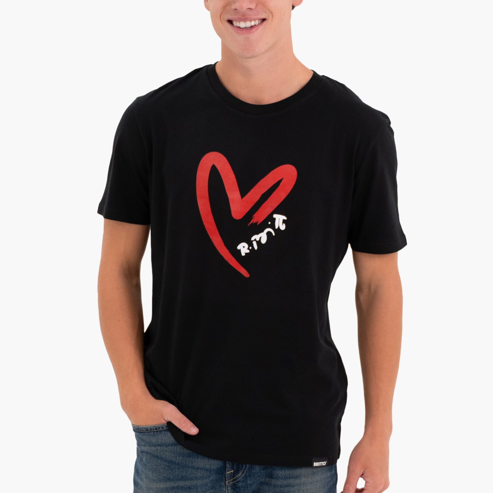 BRITTO® T Shirt - Red Heart Brushstroke Black - (Men)