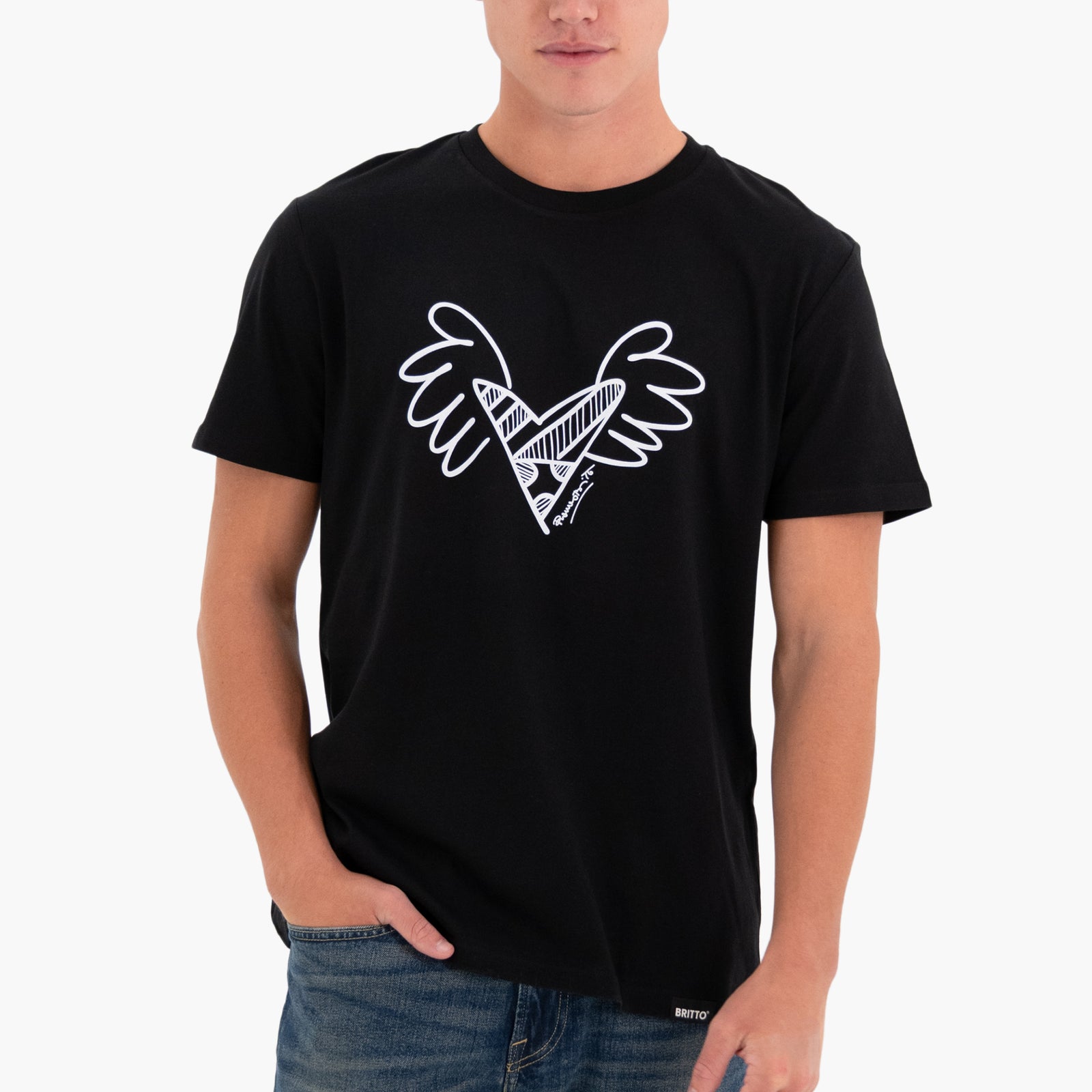BRITTO® T Shirt - Big Heart with Wings Black - (Men)