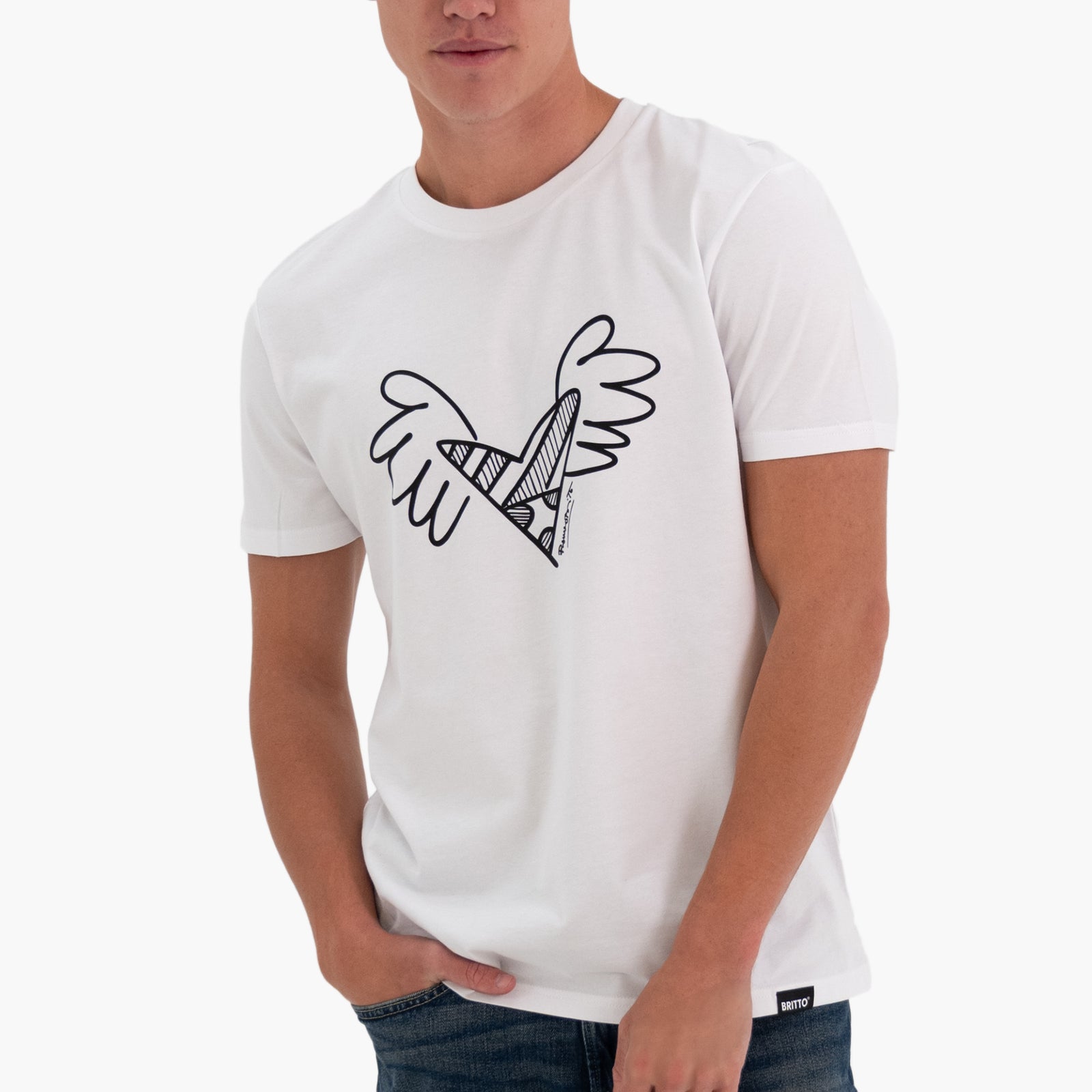 BRITTO® T Shirt - Big Heart with Wings White - (Men)