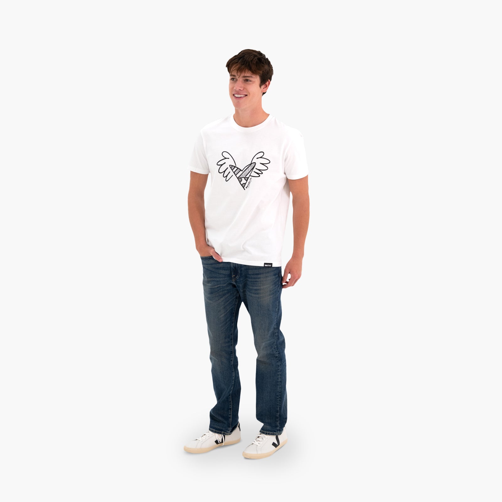 BRITTO® T Shirt - Big Heart with Wings White - (Men)