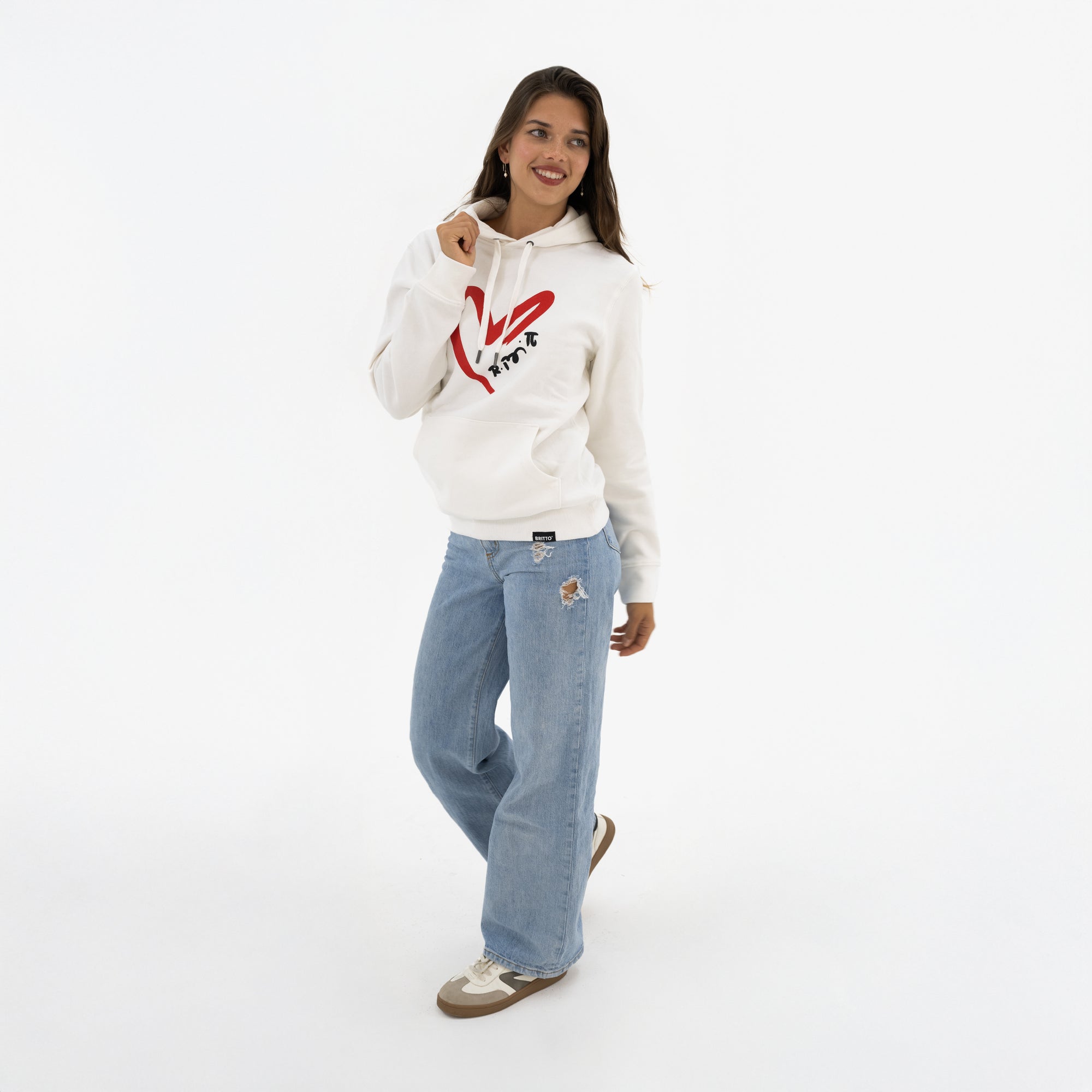 Red Heart Brushstroke White Britto Hoodie For Women - Shop Britto