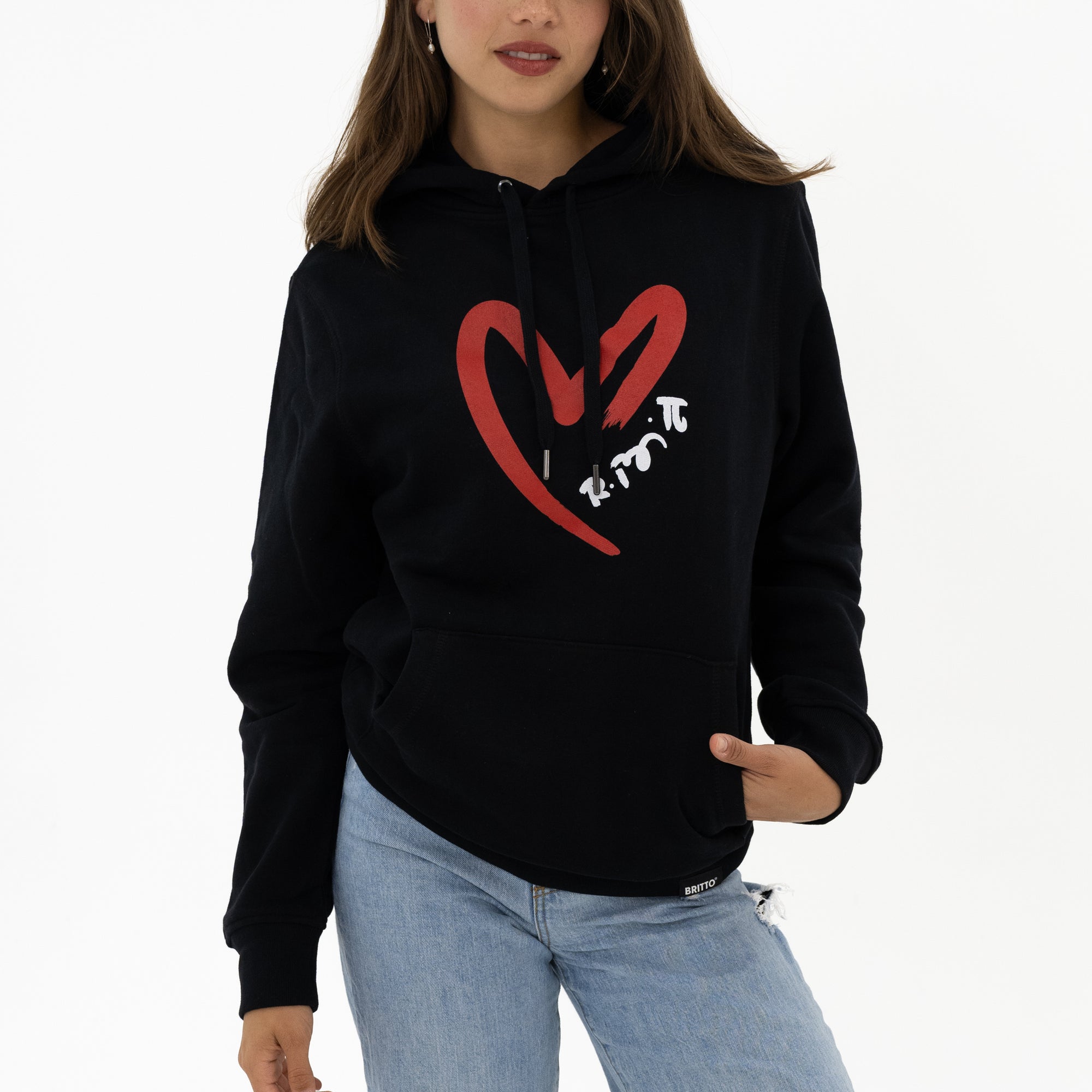 Red Heart Brushstroke Black Britto Hoodie For Women - Shop Britto