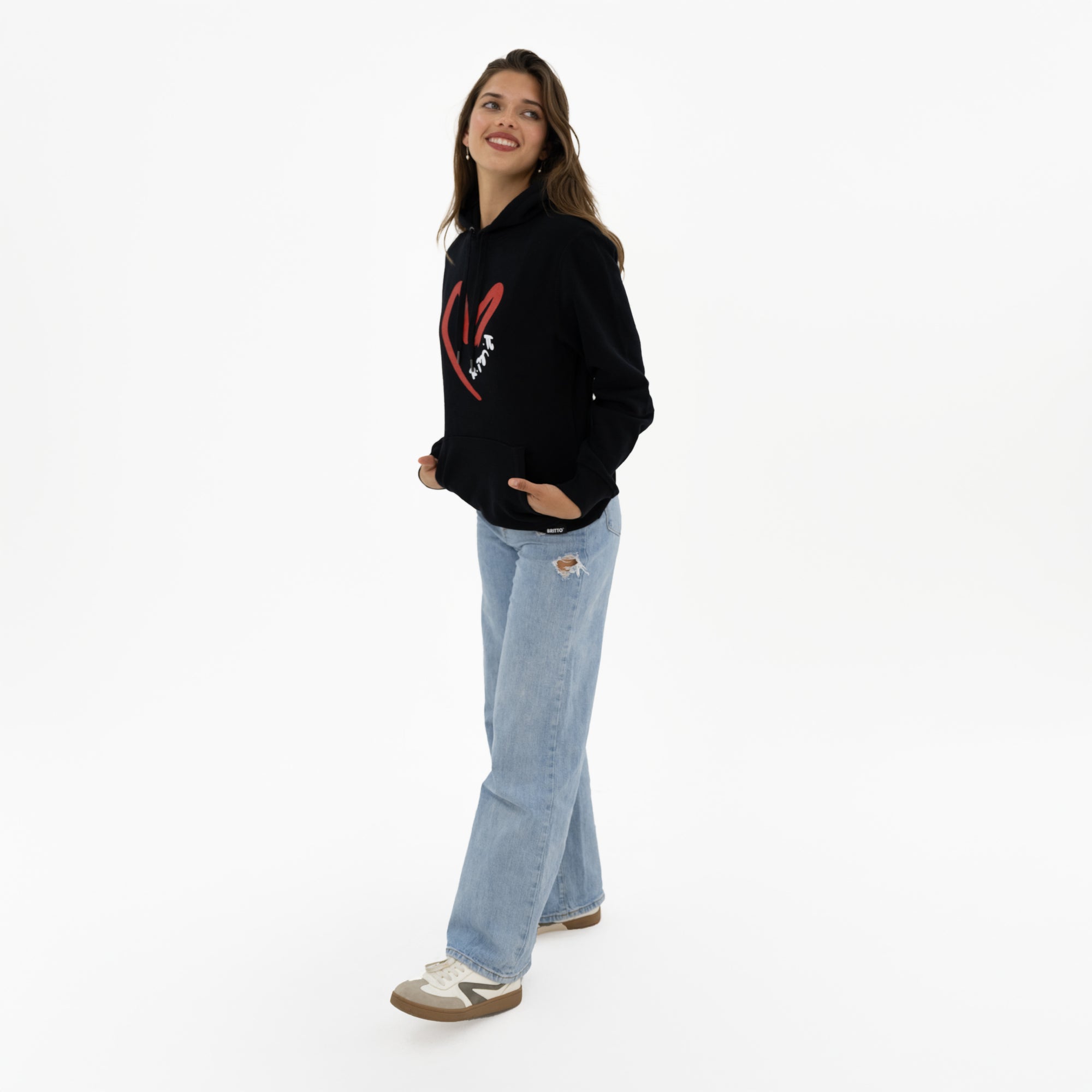 Red Heart Brushstroke Black Britto Hoodie For Women - Shop Britto