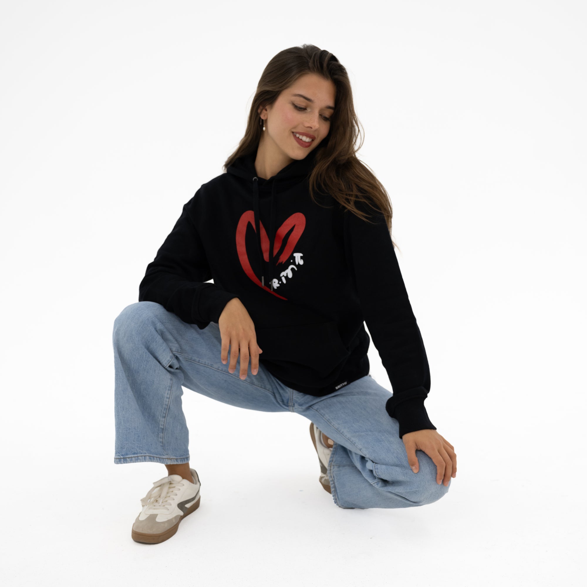 Red Heart Brushstroke Black Britto Hoodie For Women - Shop Britto