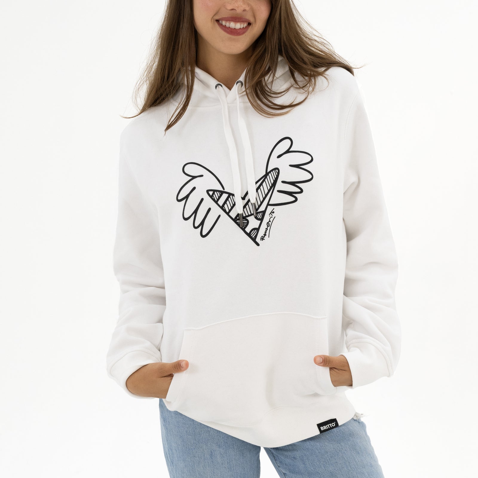 BRITTO® Hoodie - Big Heart With Wings White - (Women)