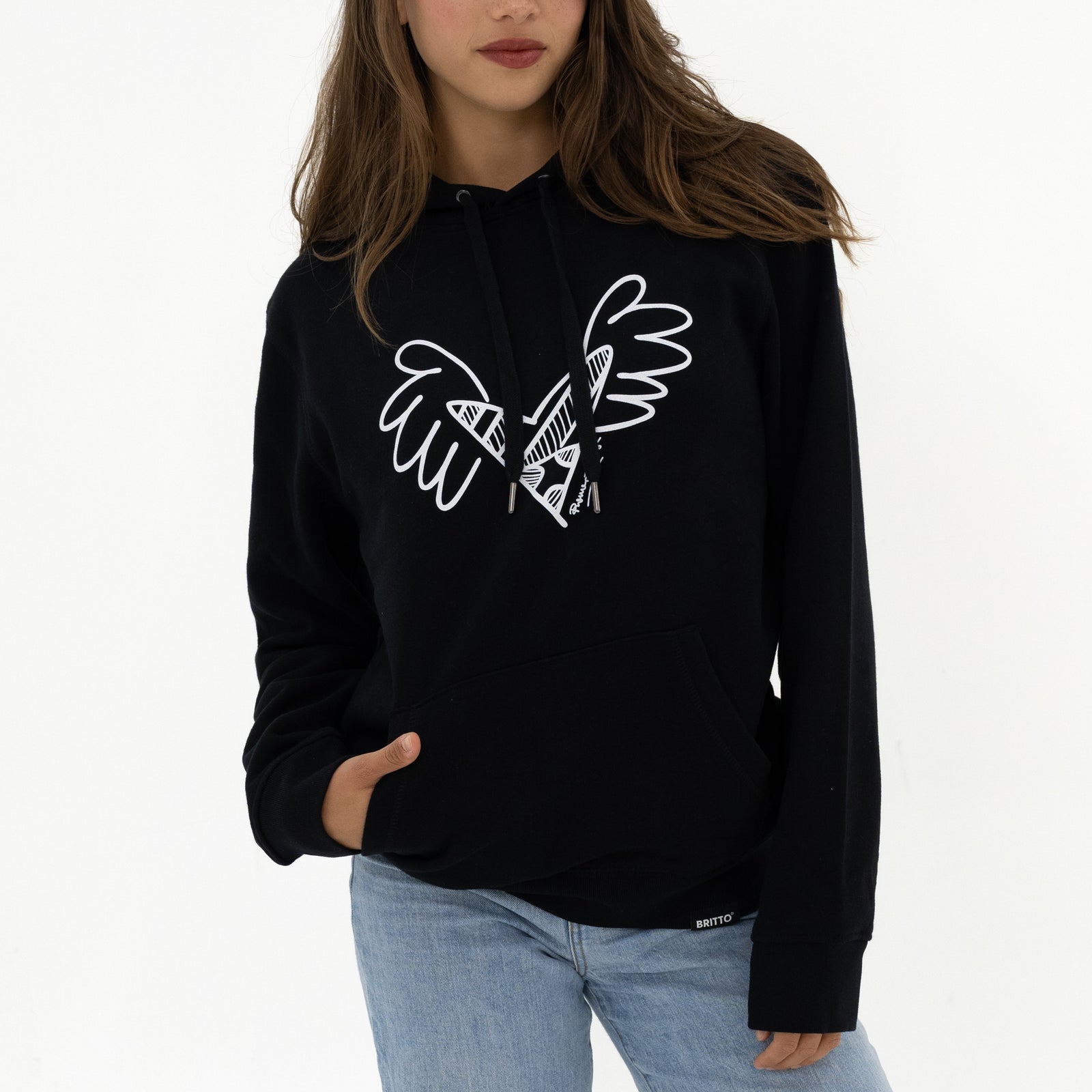 BRITTO® Hoodie - Big Heart With Wings Black - (Women)