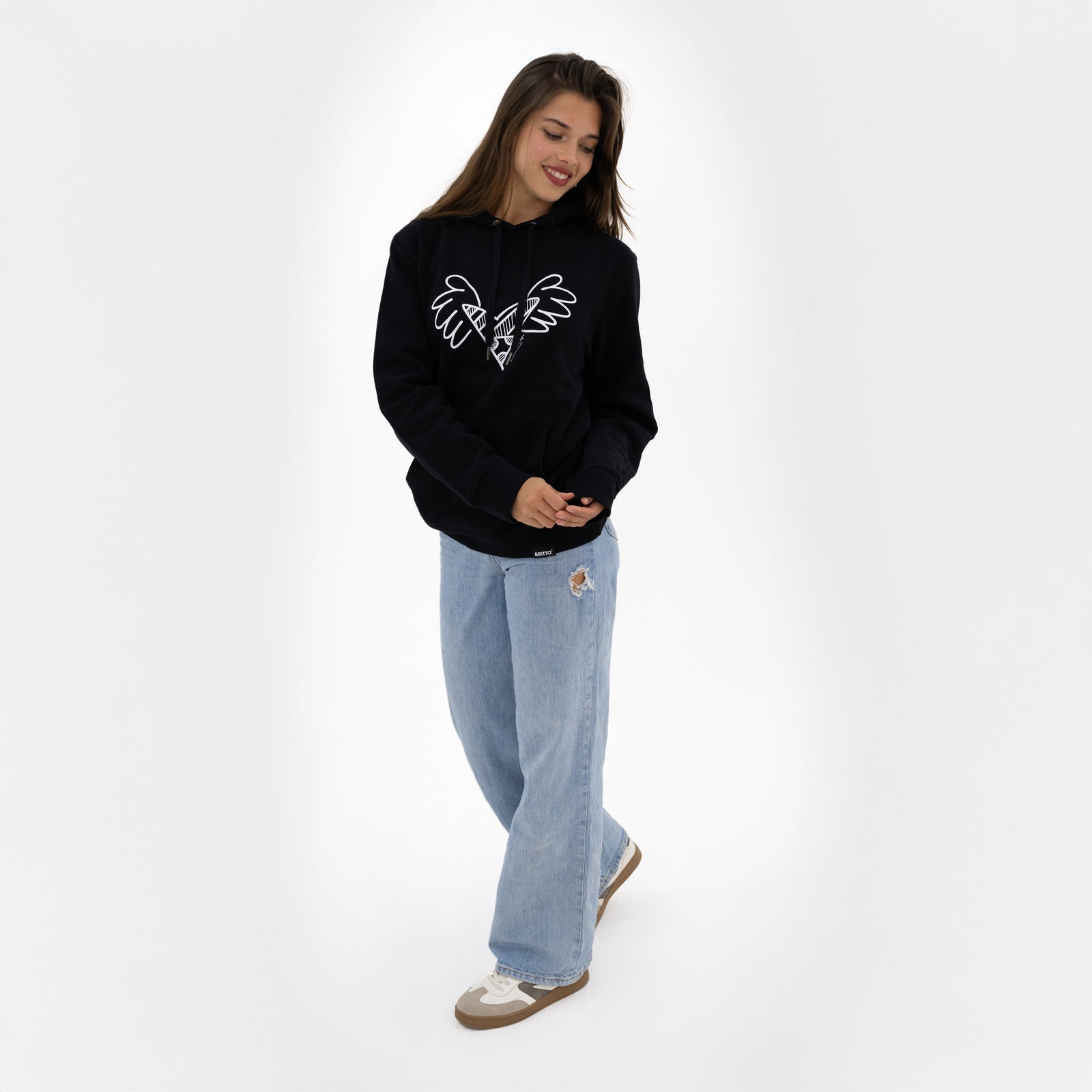 BRITTO® Hoodie - Big Heart With Wings Black - (Women)