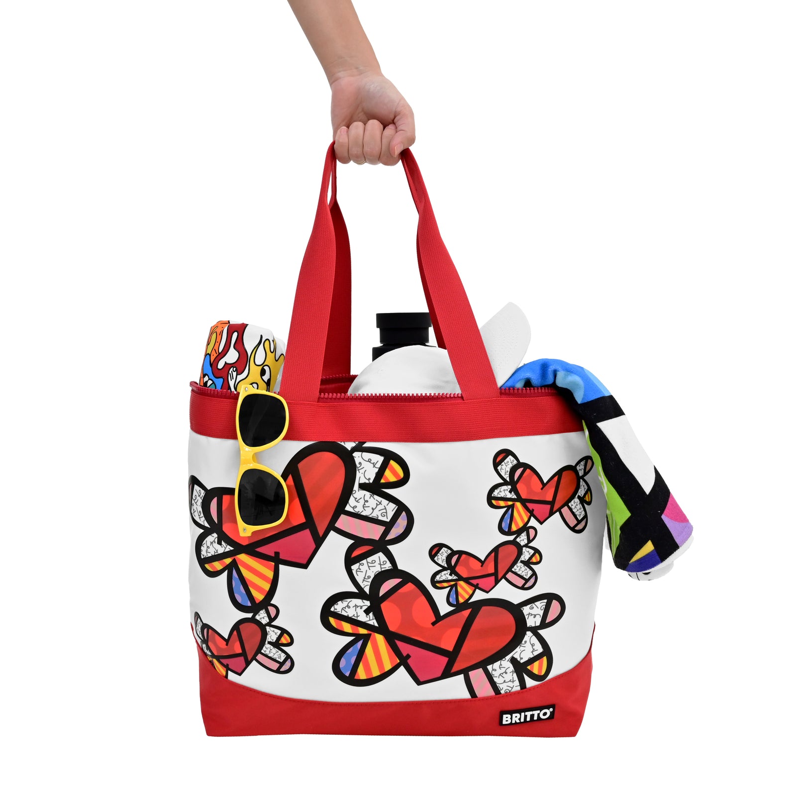 Romero Britto flying hearts britto tote bag  contemporary pop art piece