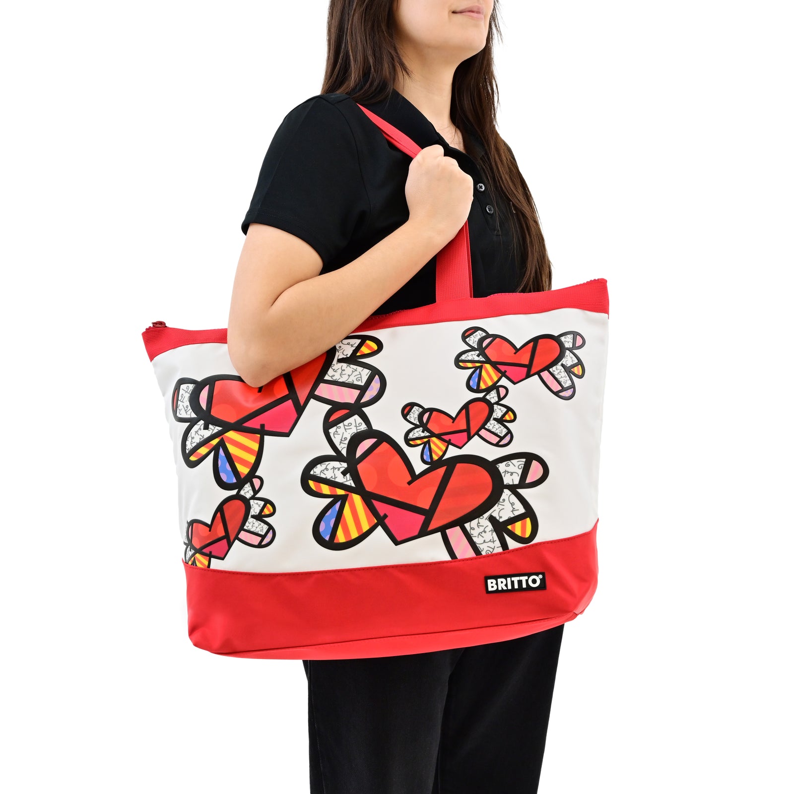modern pop art flying hearts britto tote bag  vibrant home decor