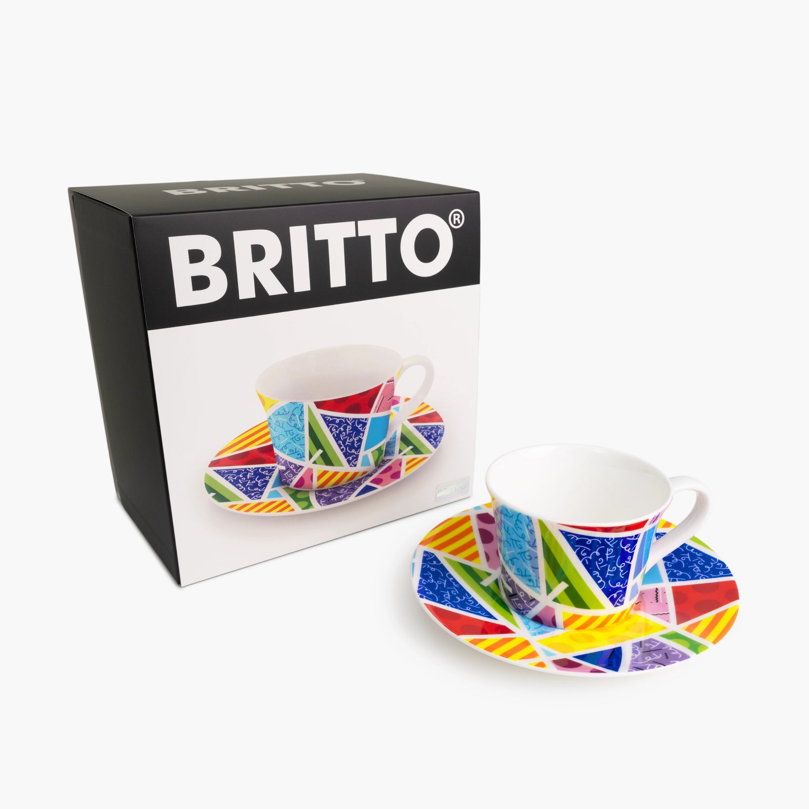 Baby Blue Landscape Britto Tea Cup & Saucer Plate