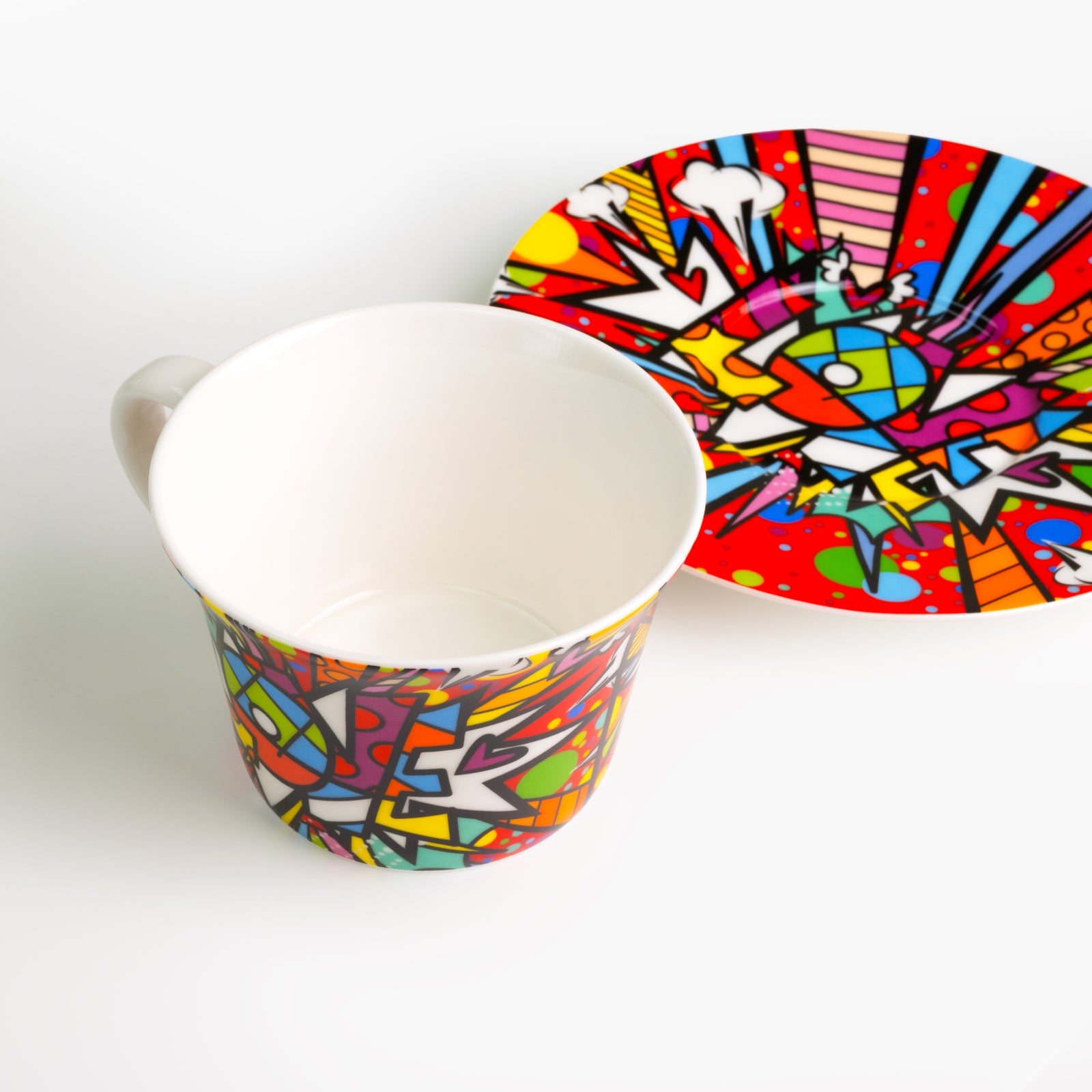 modern pop art love burst britto teacup and  vibrant home decor