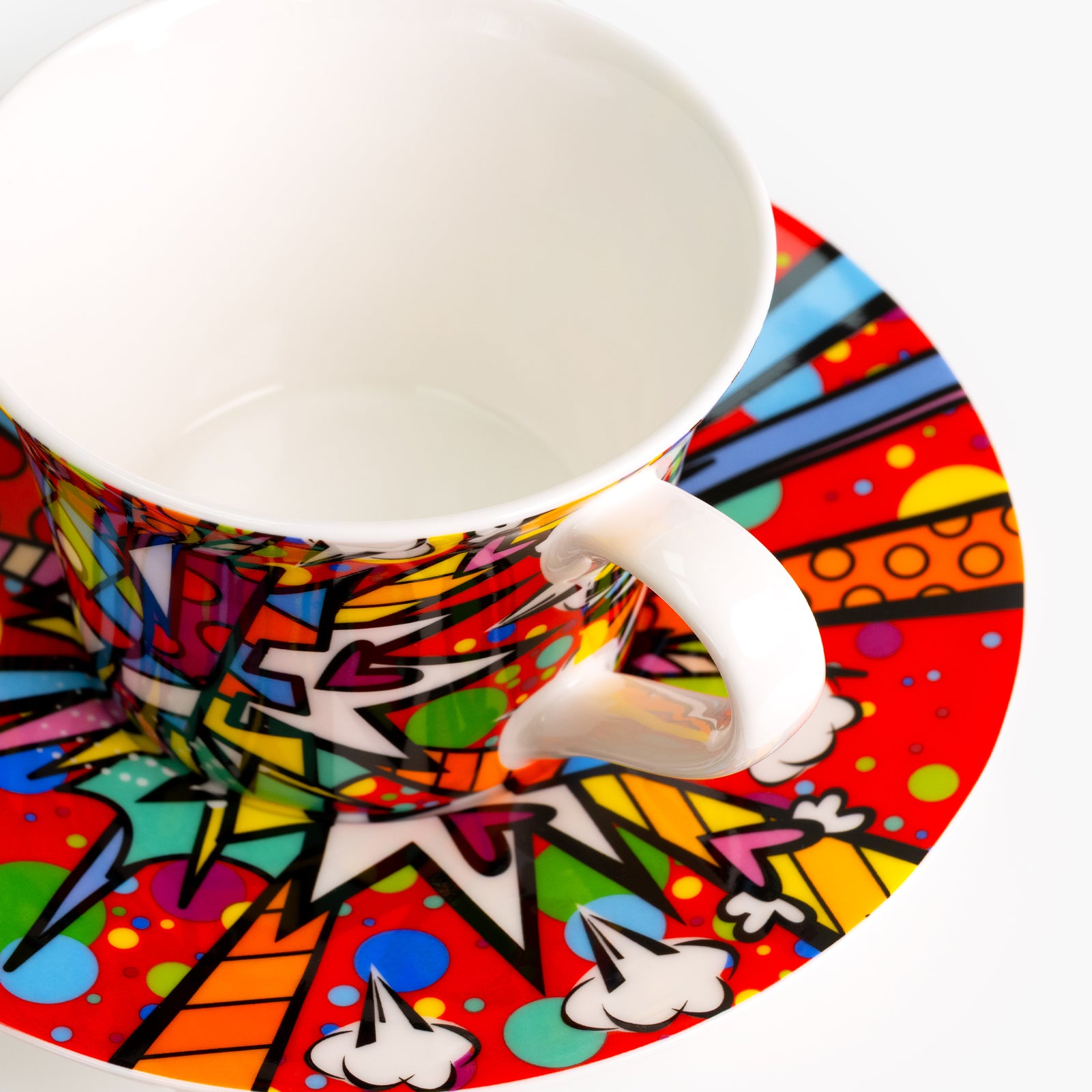 love burst britto teacup and  artistic colorful design collectible