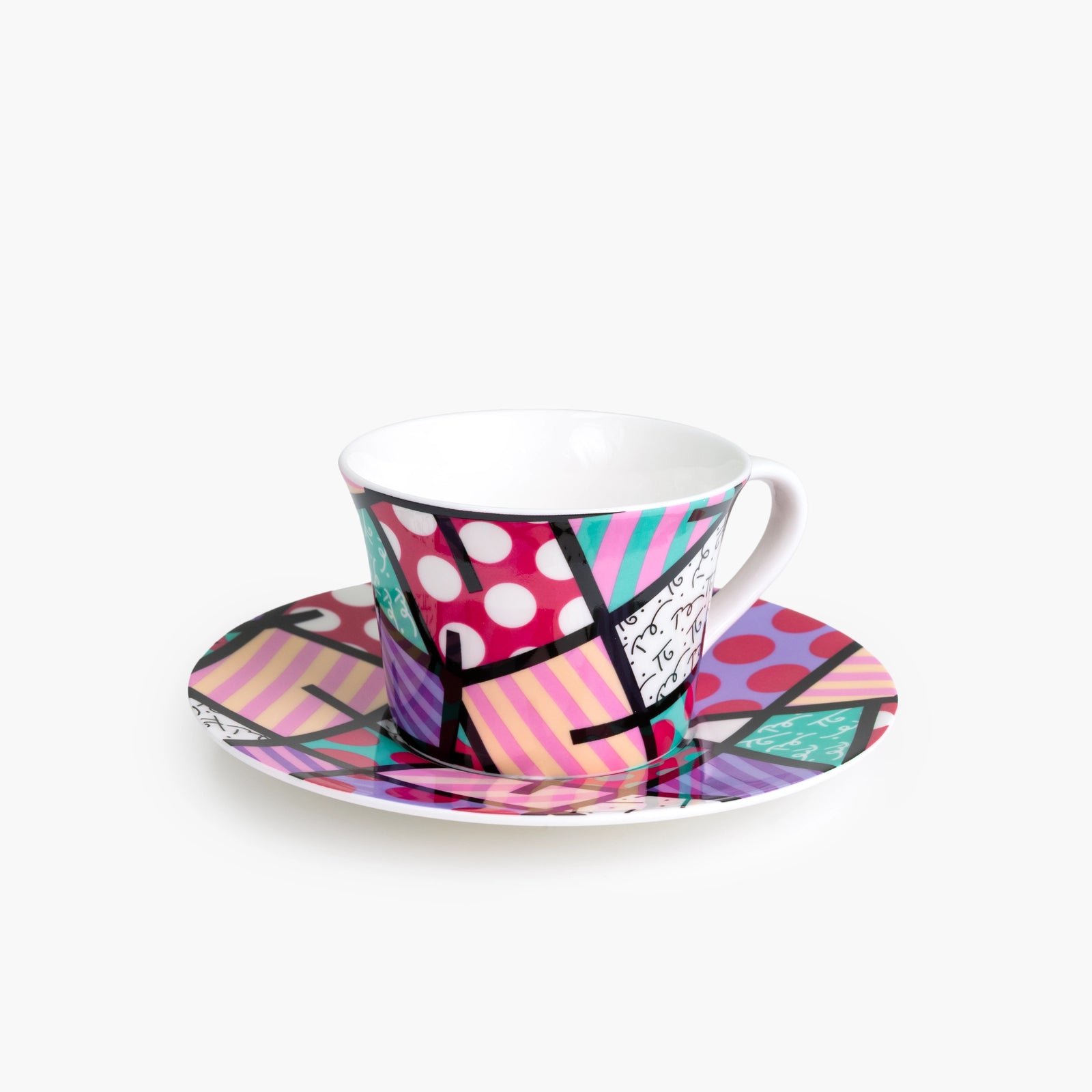 Pink Teal Landscape Britto Tea Cup & Saucer Plate