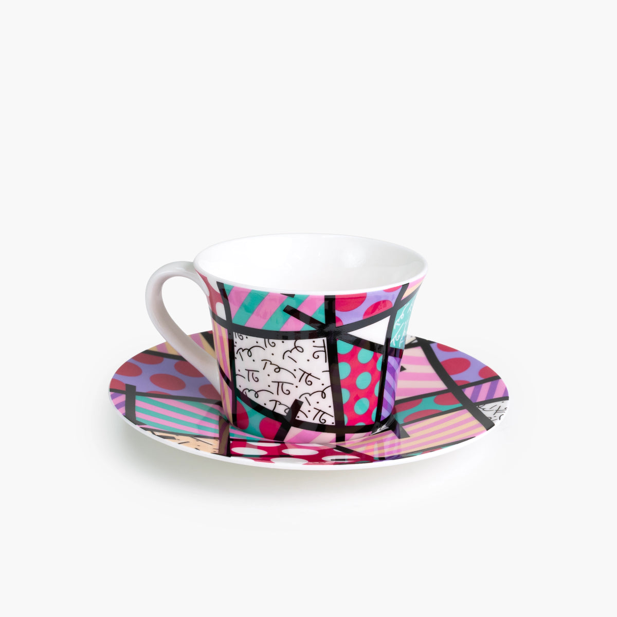 Pink Teal Landscape Britto Tea Cup & Saucer Plate