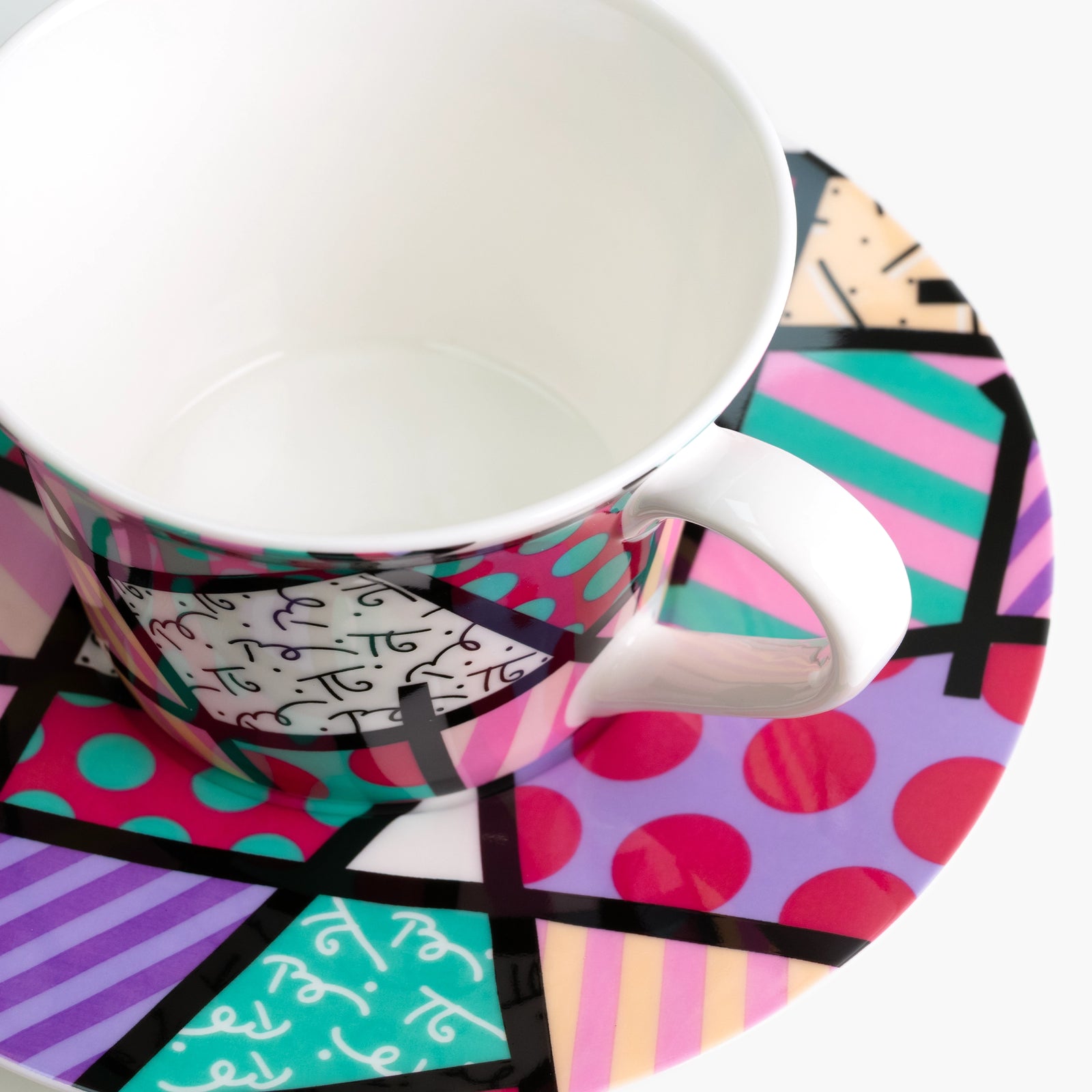 Pink Teal Landscape Britto Tea Cup & Saucer Plate