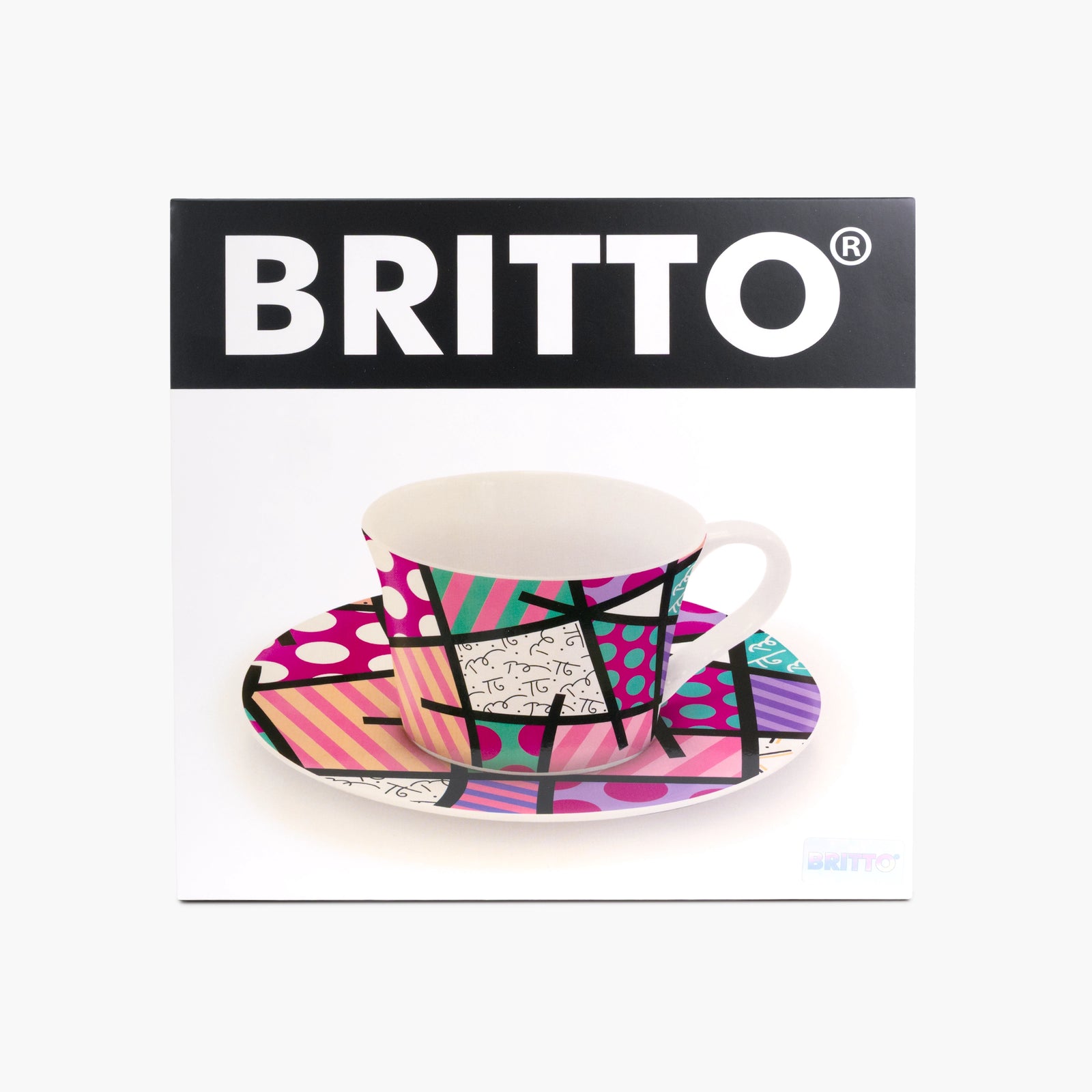 Pink Teal Landscape Britto Tea Cup & Saucer Plate
