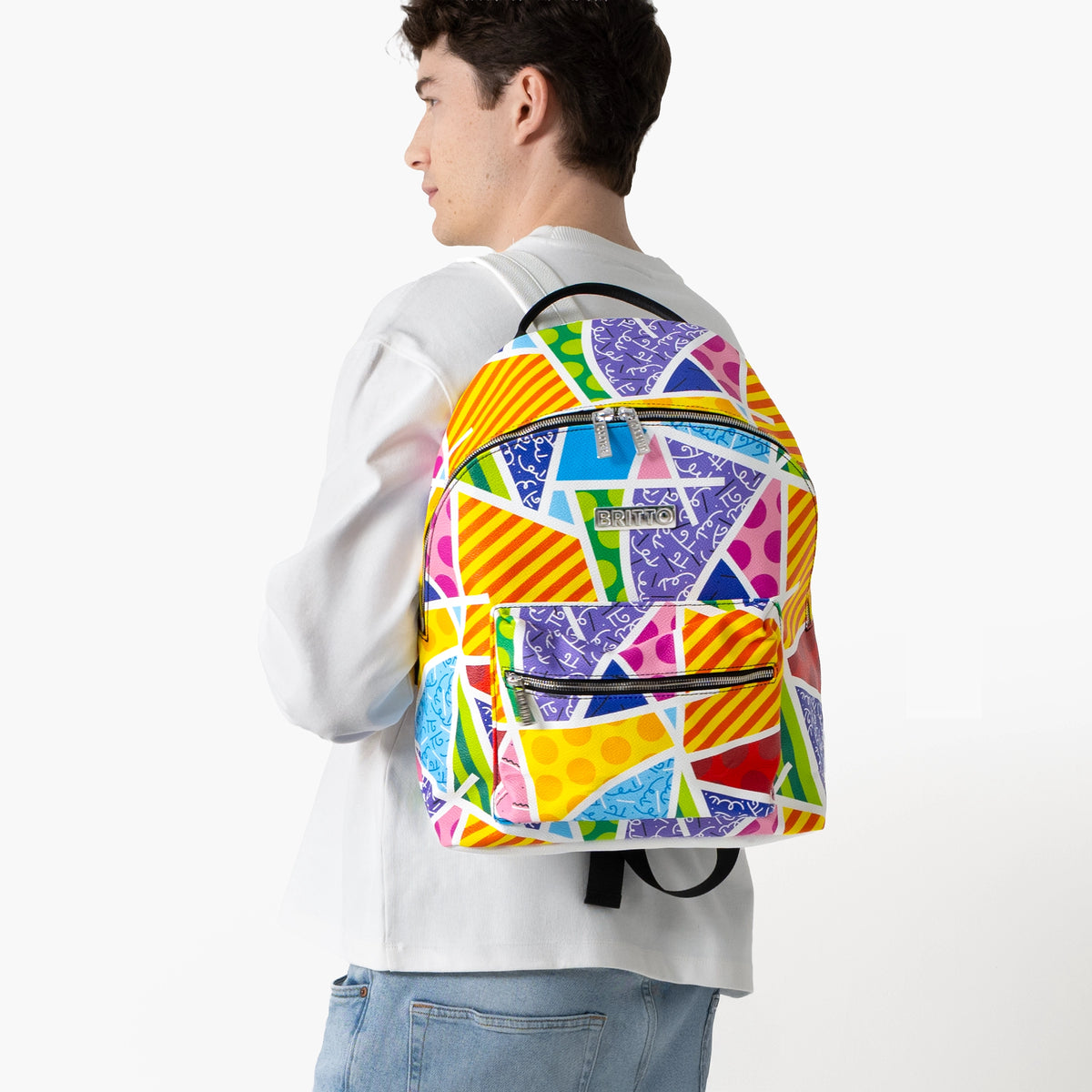 Baby Blue Landscape Britto Eco Leather Large Backpack