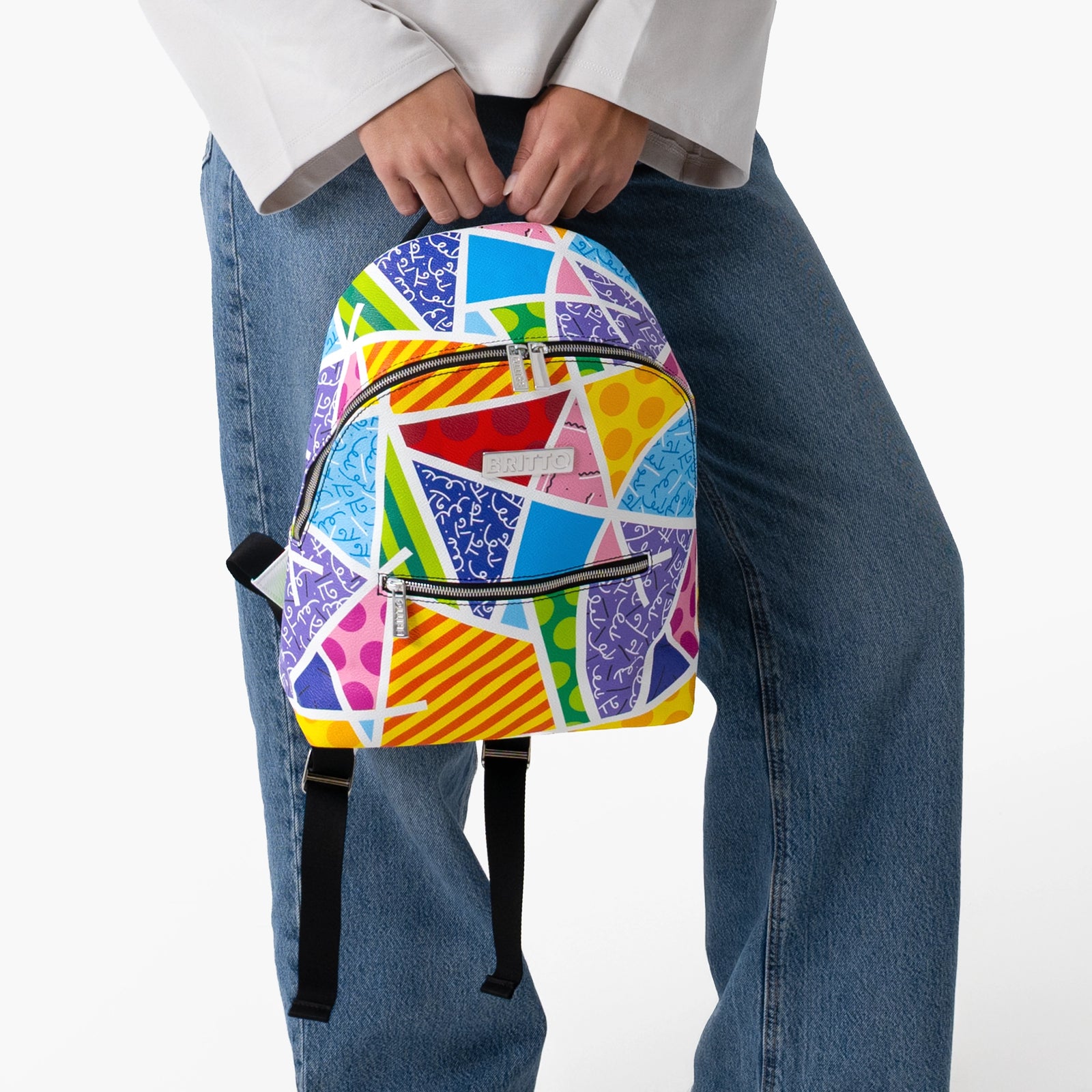 Baby Blue Landscape Britto Eco Leather Small Backpack