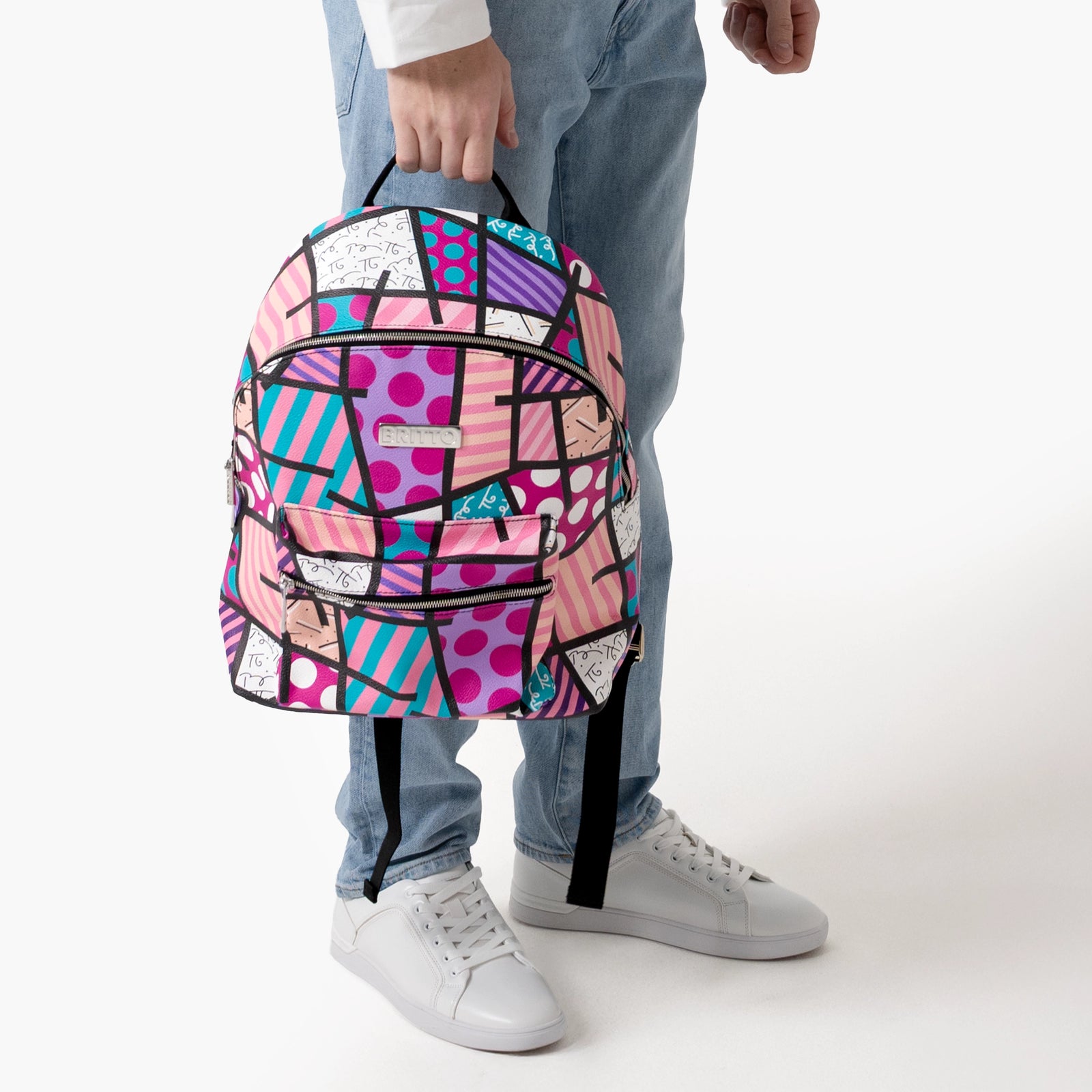 Pink Landscape Britto Eco Leather Large Backpack