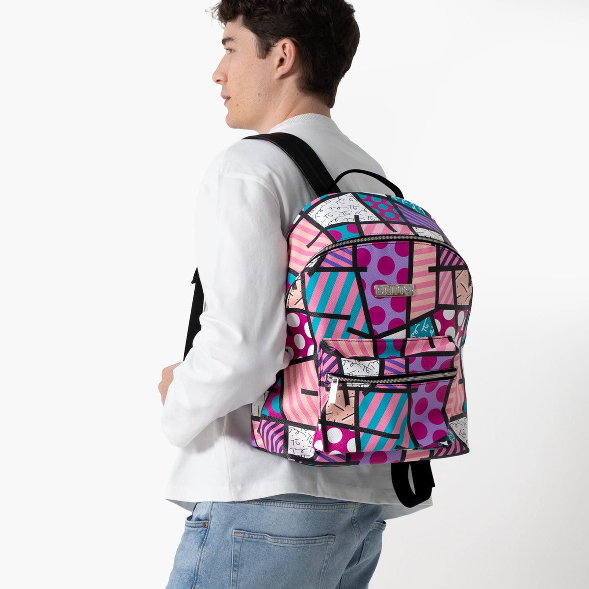 Pink Landscape Britto Eco Leather Large Backpack