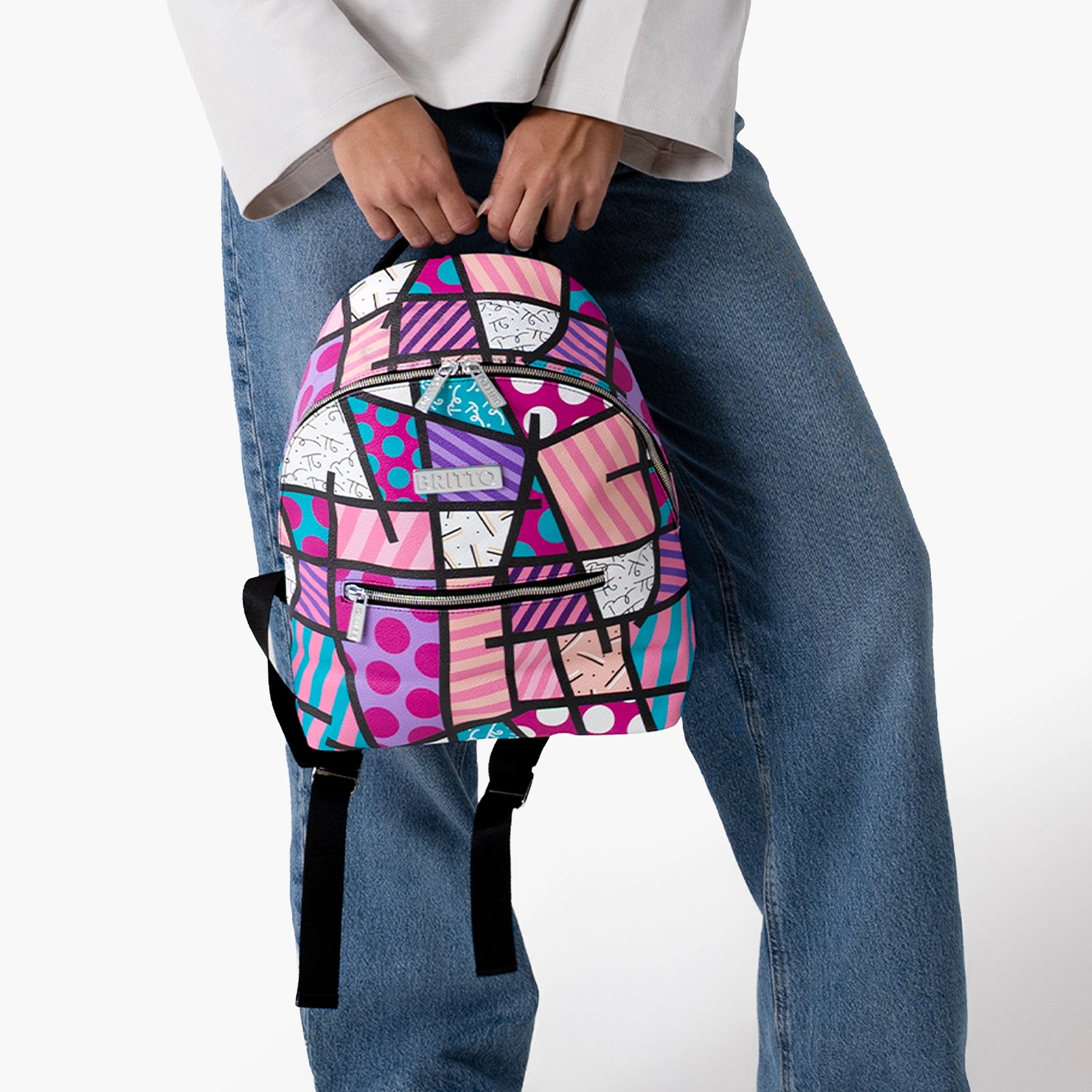 Pink Landscape Britto Eco Leather Small Backpack