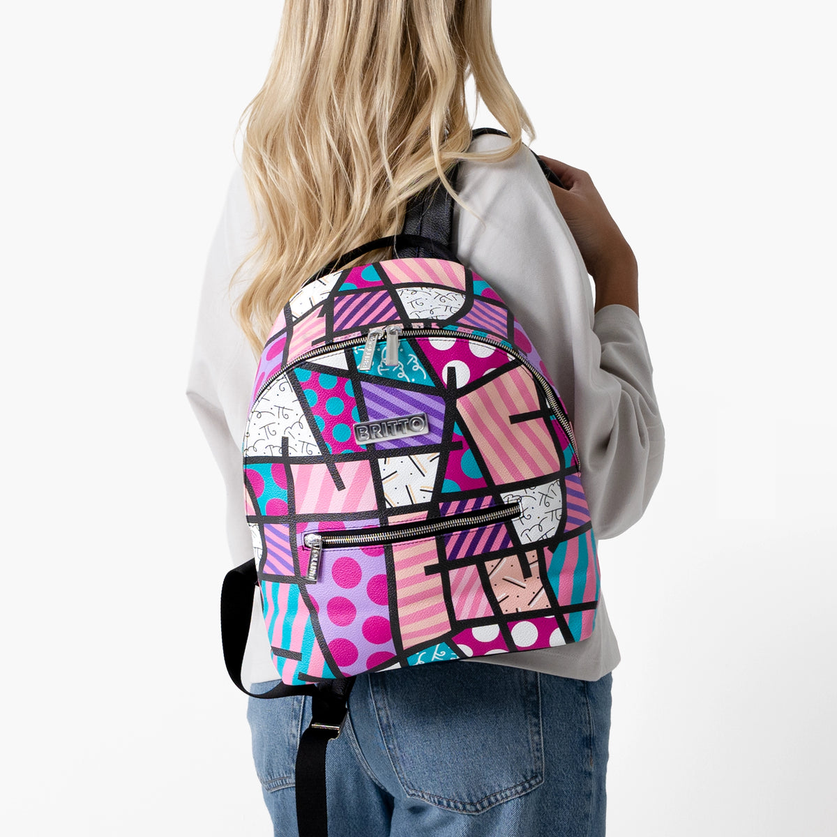 Pink Landscape Britto Eco Leather Small Backpack