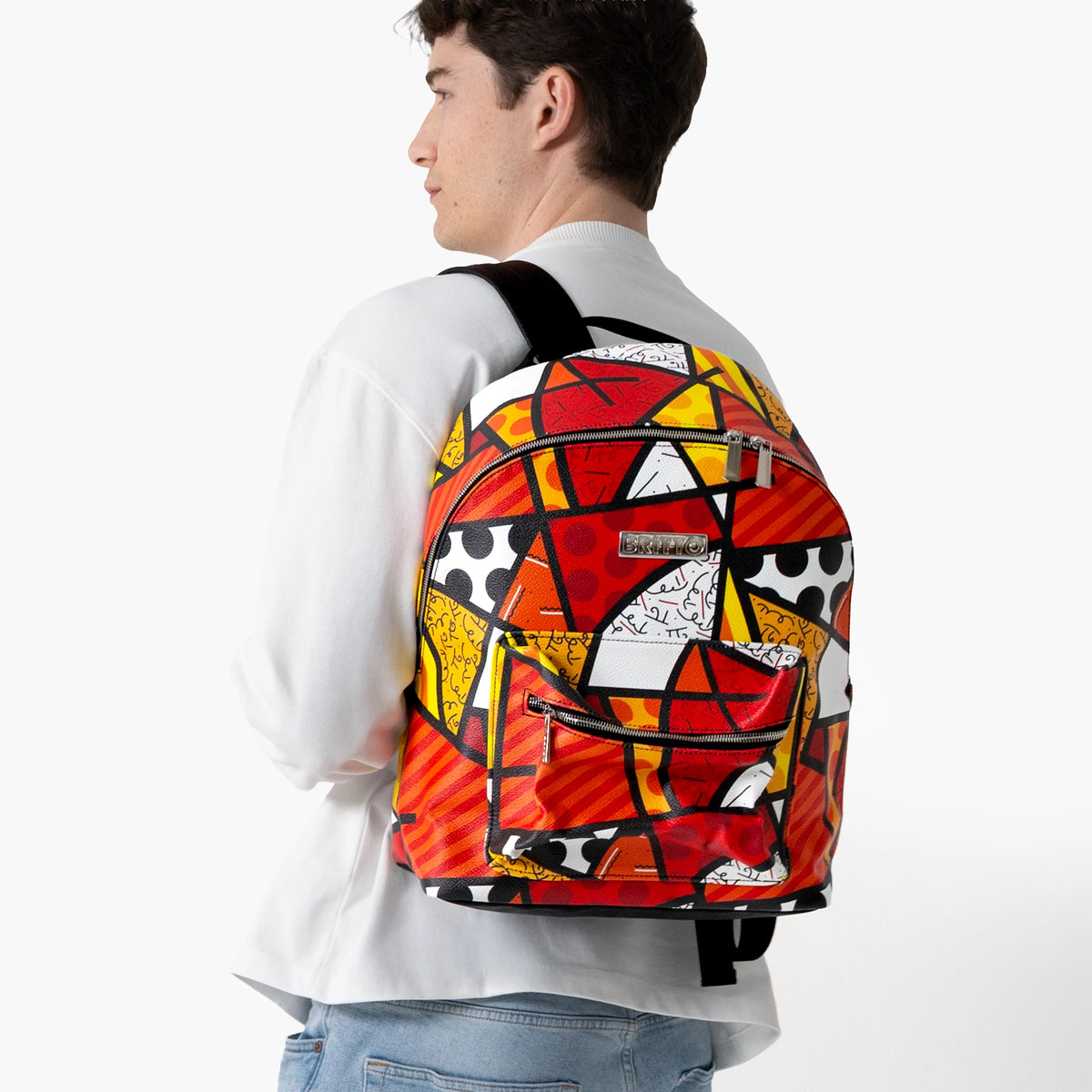 Red Landscape Britto Eco Leather Large Backpack