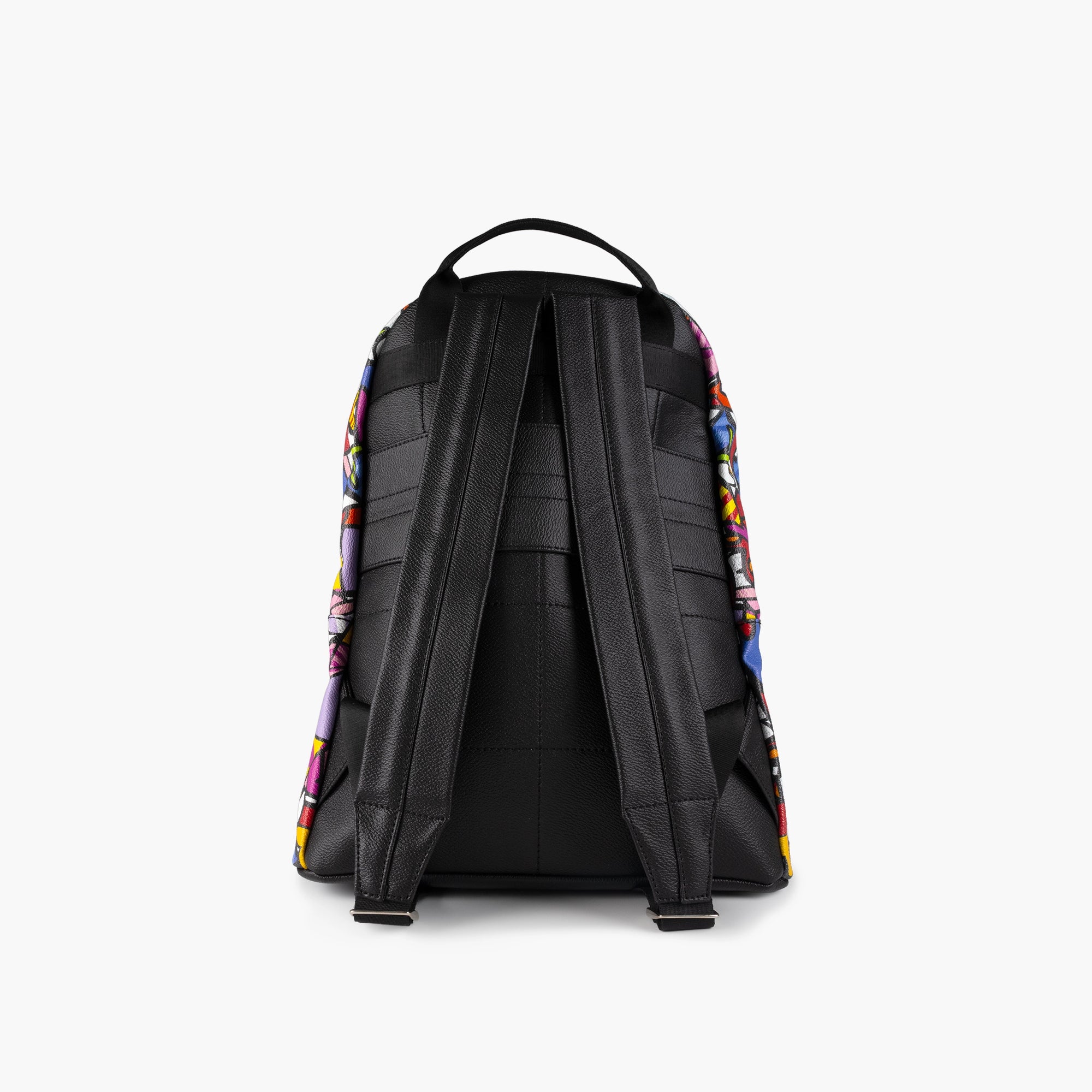 black leather backpack with pink with stipes Alive Pink Britto Eco Leather Large Backpack