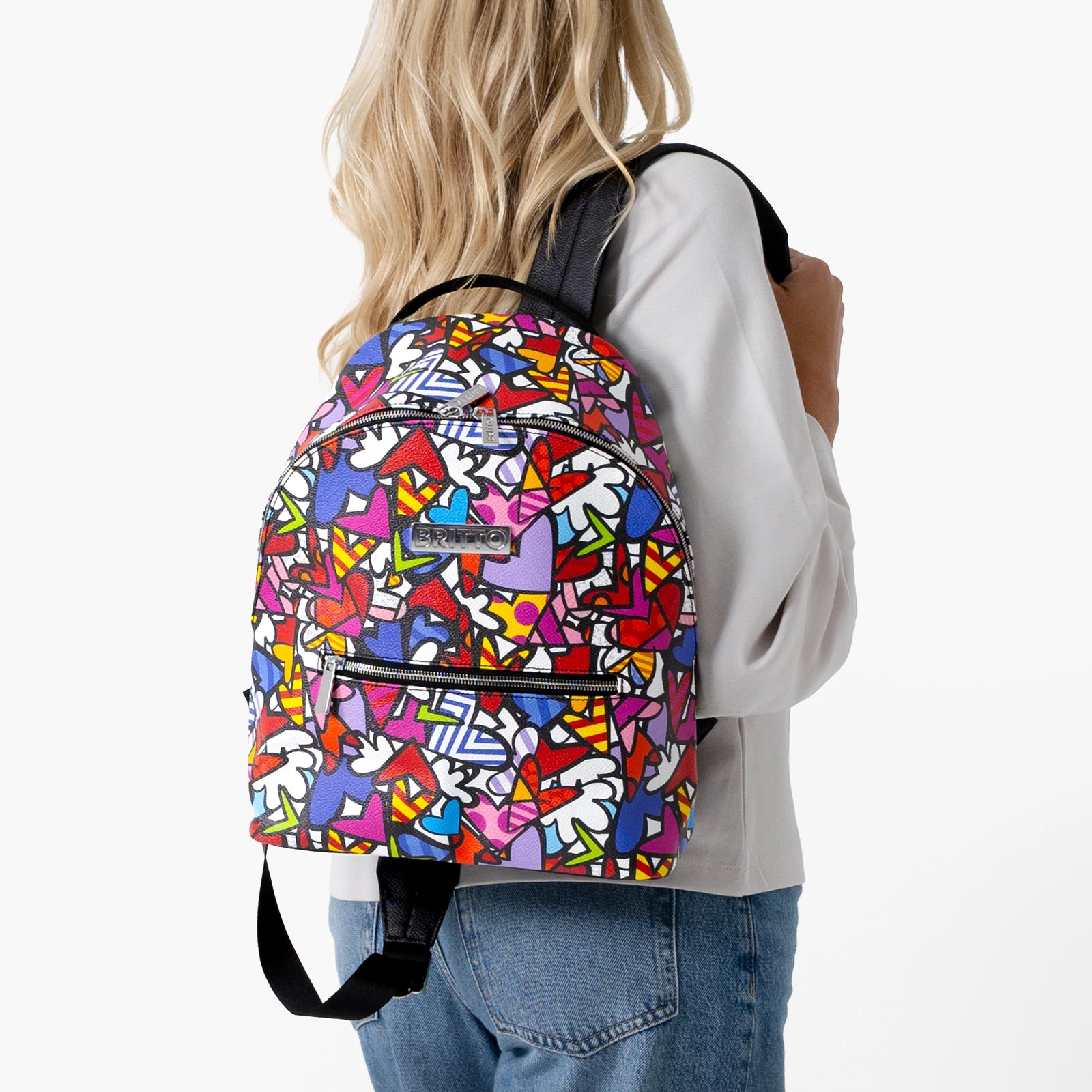 Alive Colorful Hearts Britto Eco Leather Small Backpack
