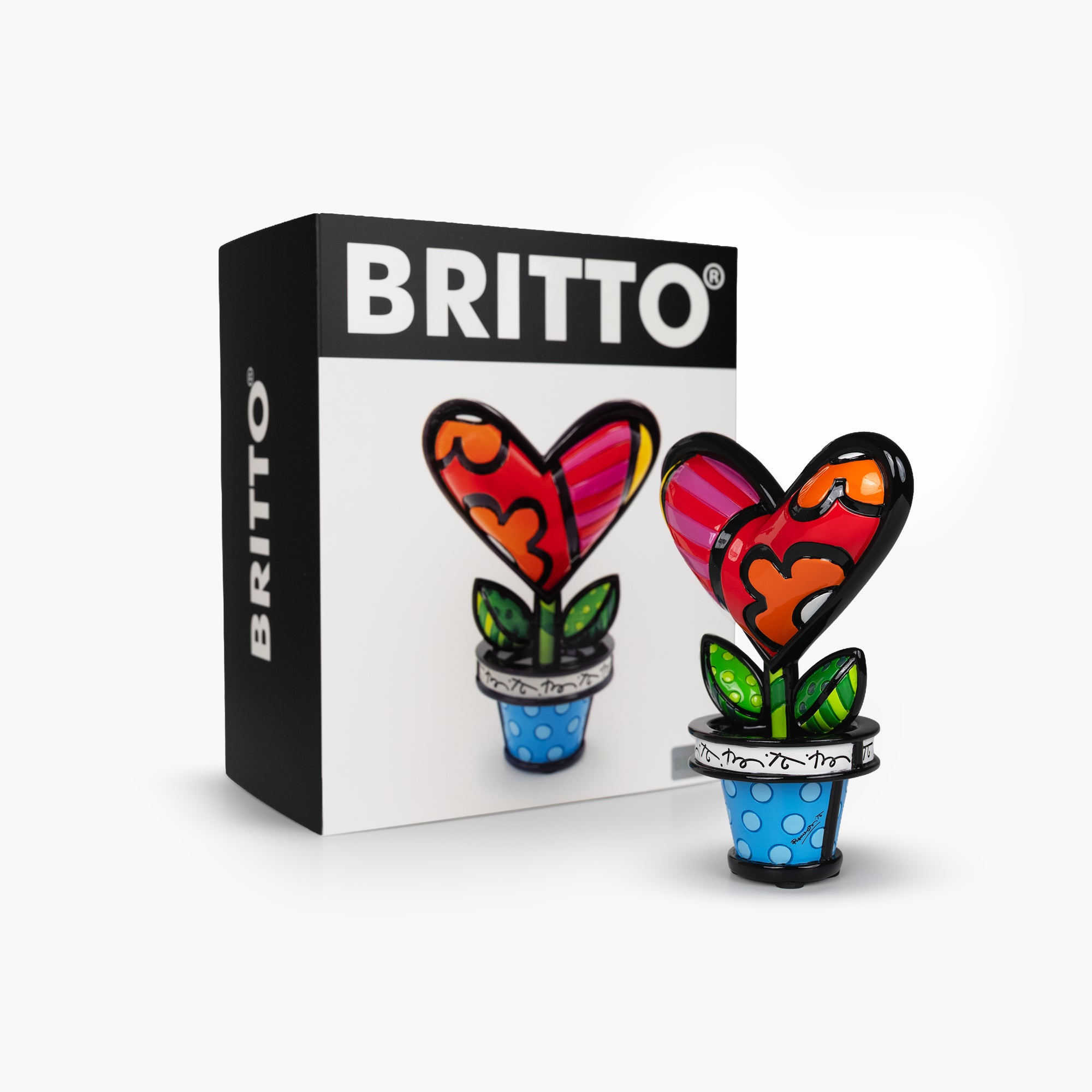 Romero Britto Heart Flower Pot Figurine | Colorful Resin