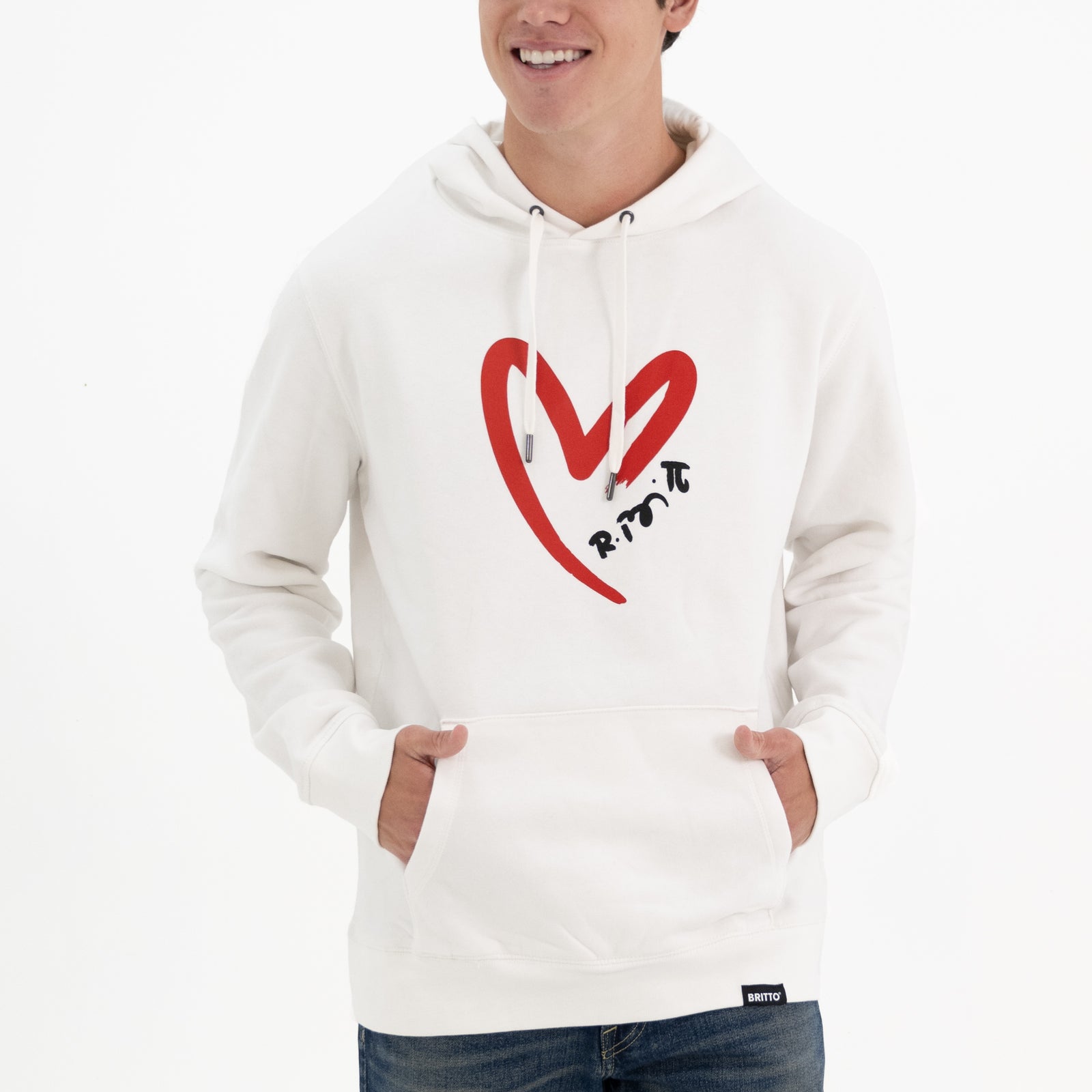BRITTO® Hoodie - Red Heart Brushstroke White - (Men)