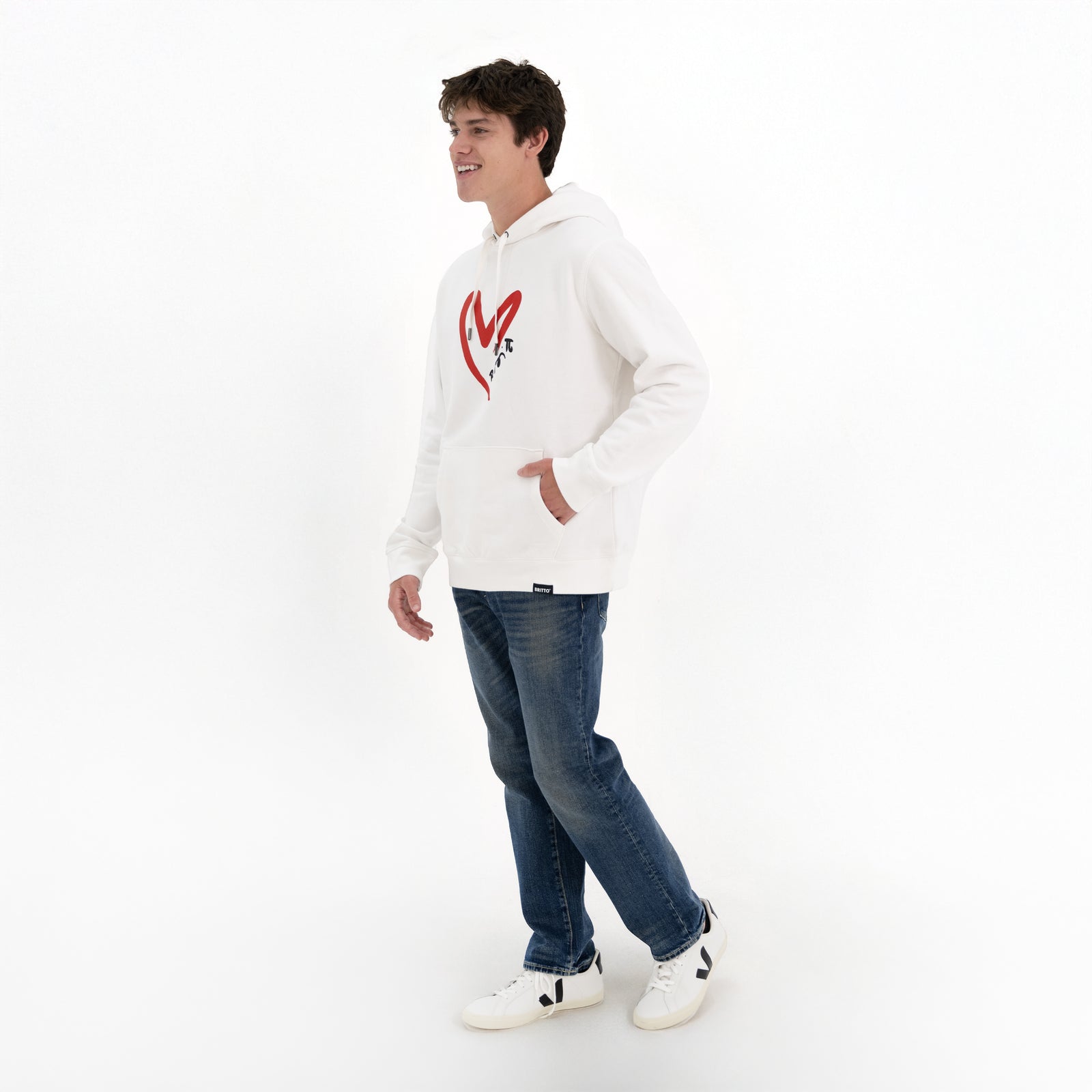 BRITTO® Hoodie - Red Heart Brushstroke White - (Men)