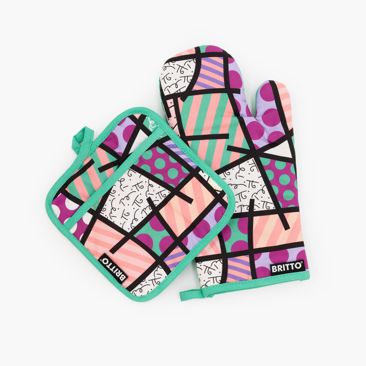Romero Britto pink teal landscape britto oven  colorful pop art design