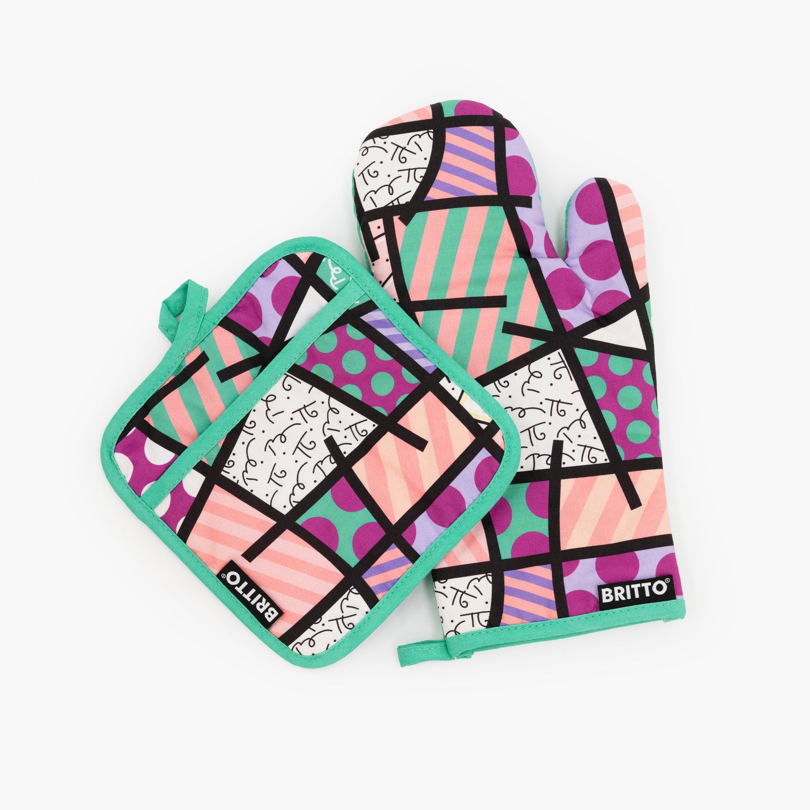 Romero Britto pink teal landscape britto oven  colorful pop art design