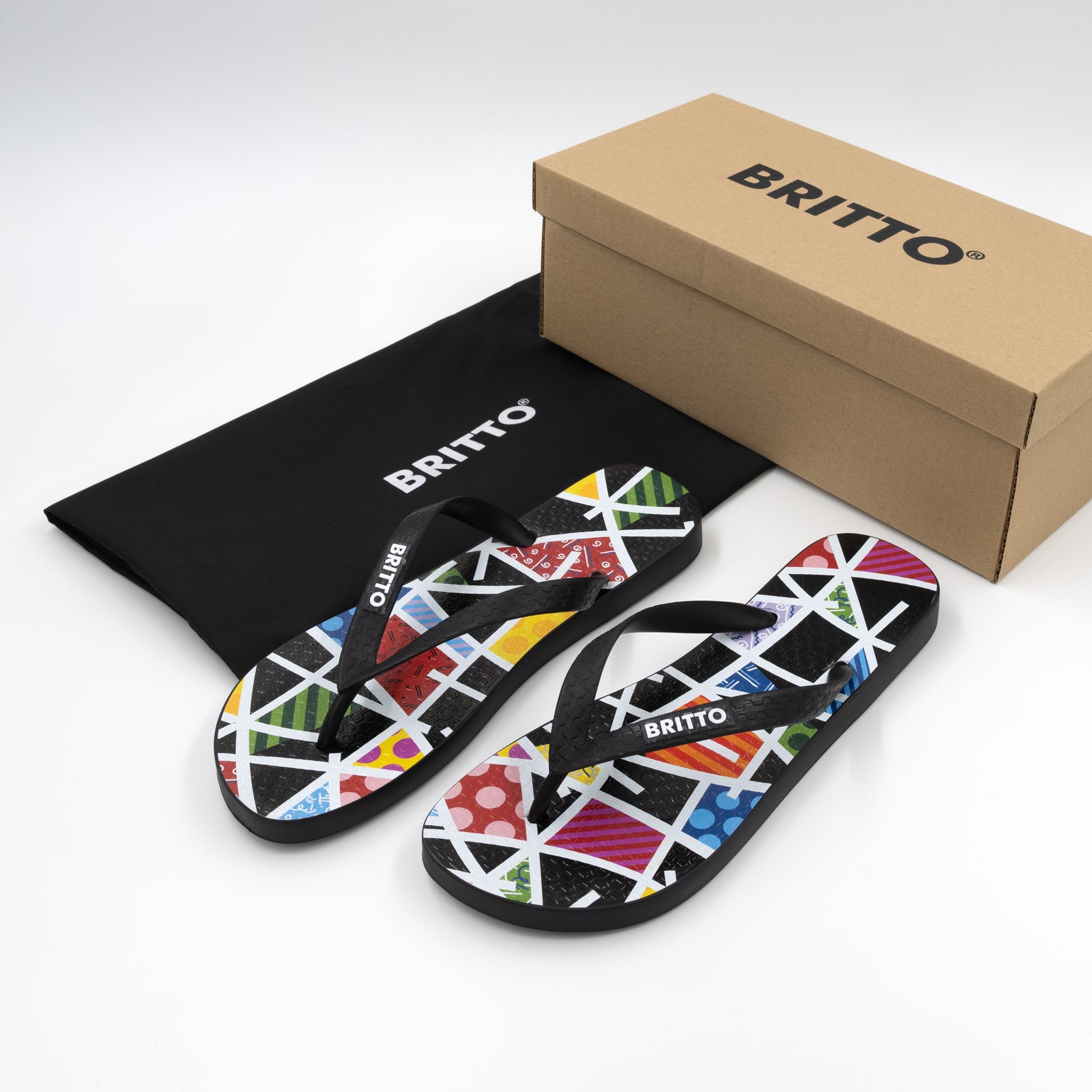 Romero Britto midnight britto flip flops  contemporary pop art piece