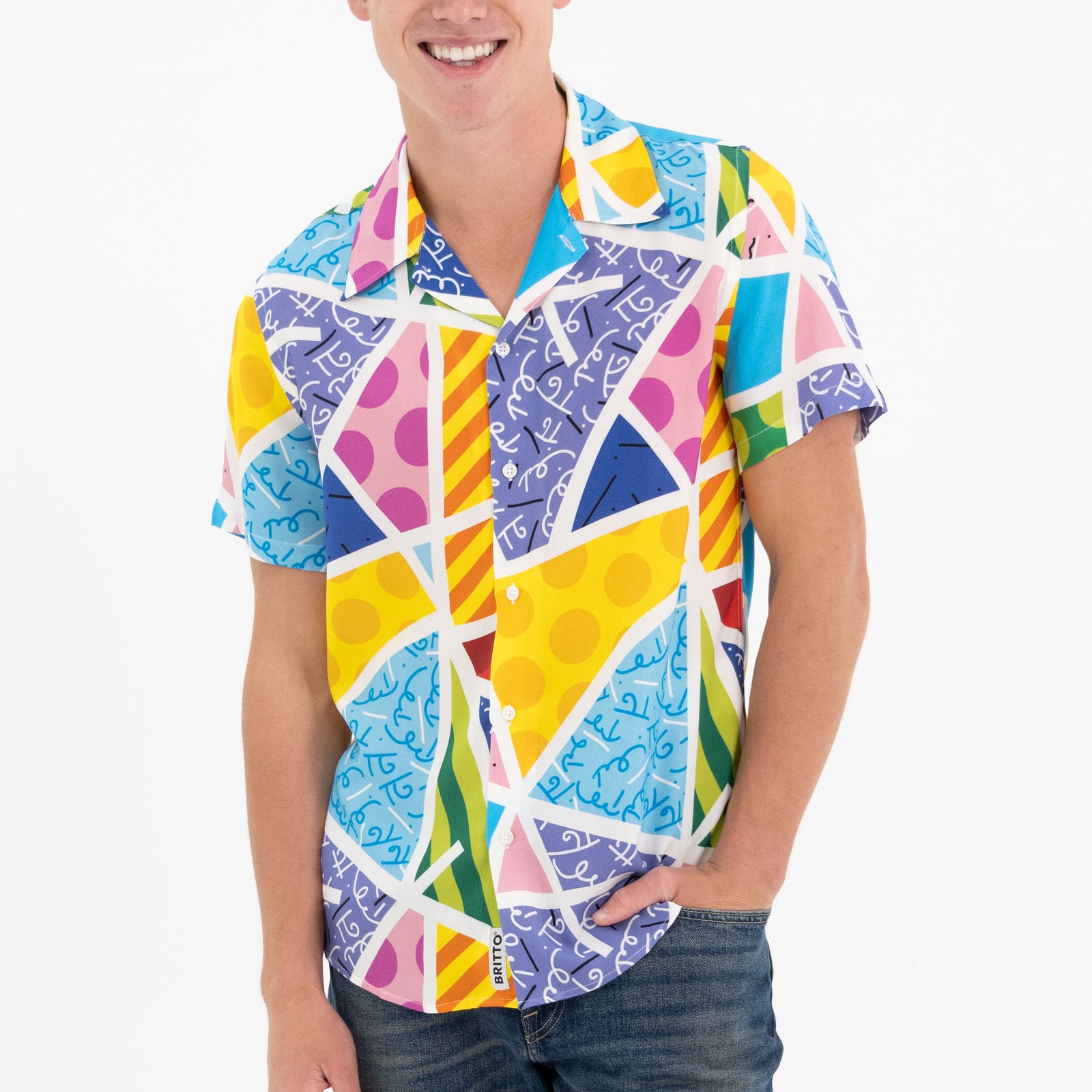 Romero Britto baby blue landscape mens short  colorful pop art design