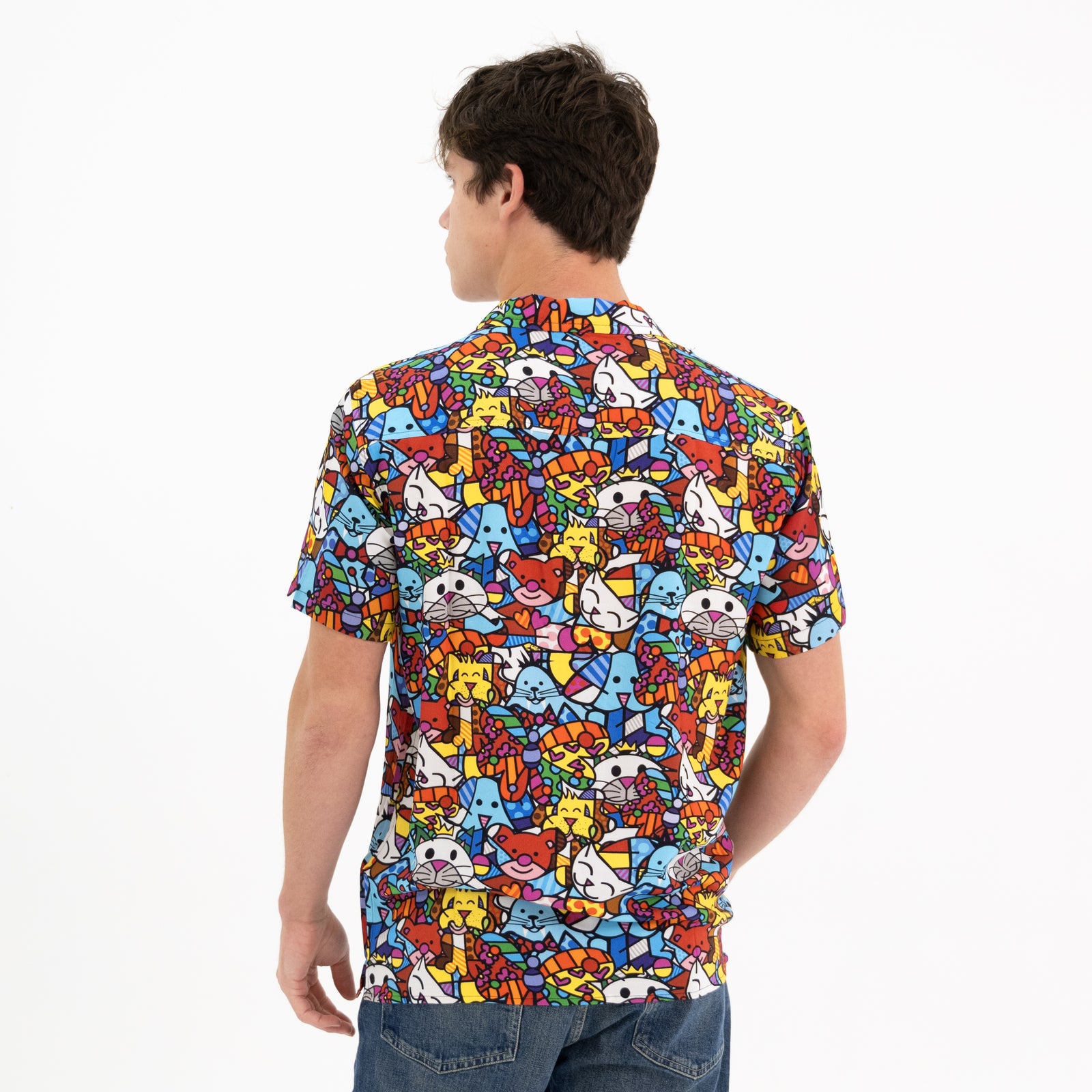 modern pop art britto mens short sleeve button  vibrant home decor