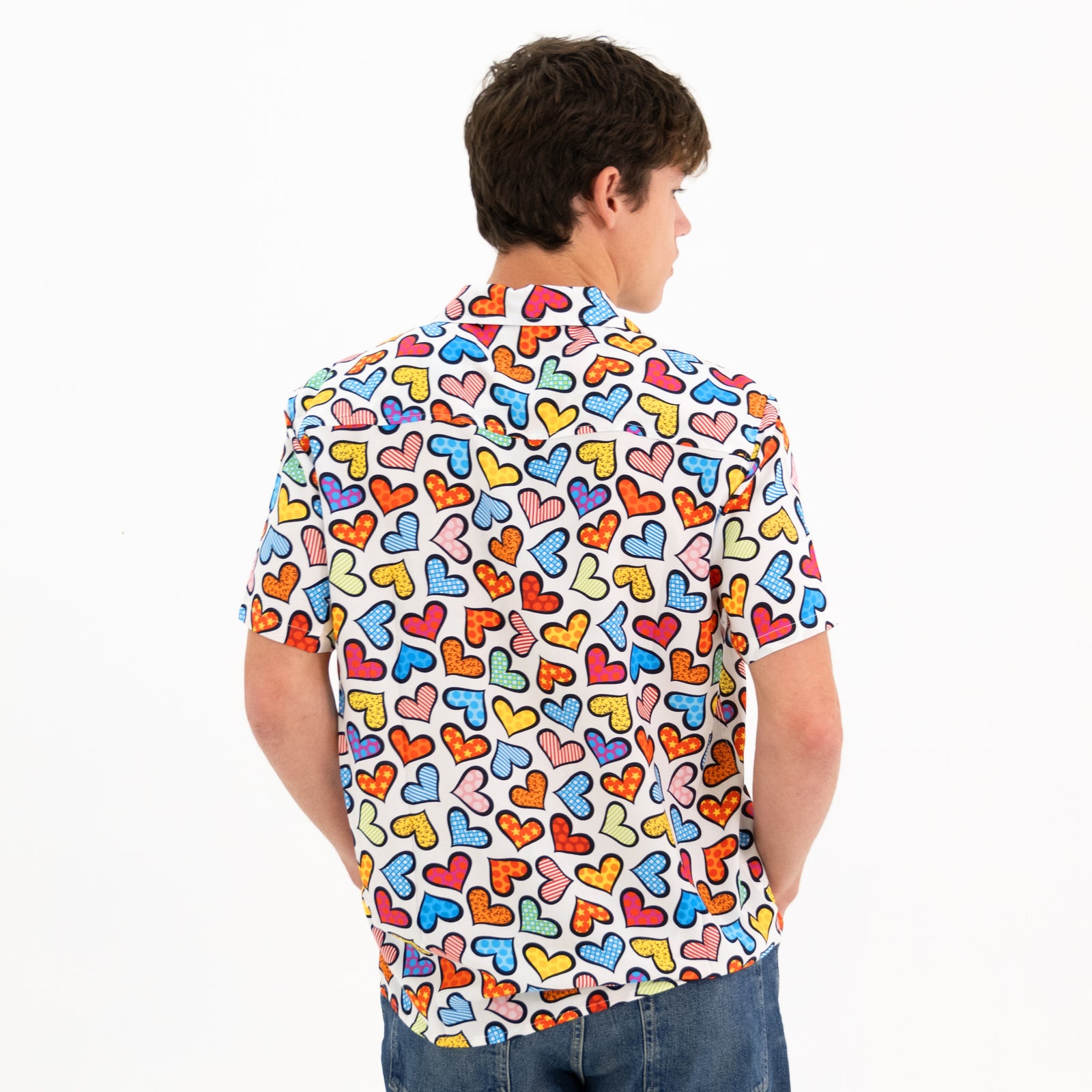 BRITTO® MEN'S SHORT SLEEVE BUTTON DOWN SHIRT - COLORFUL HEARTS