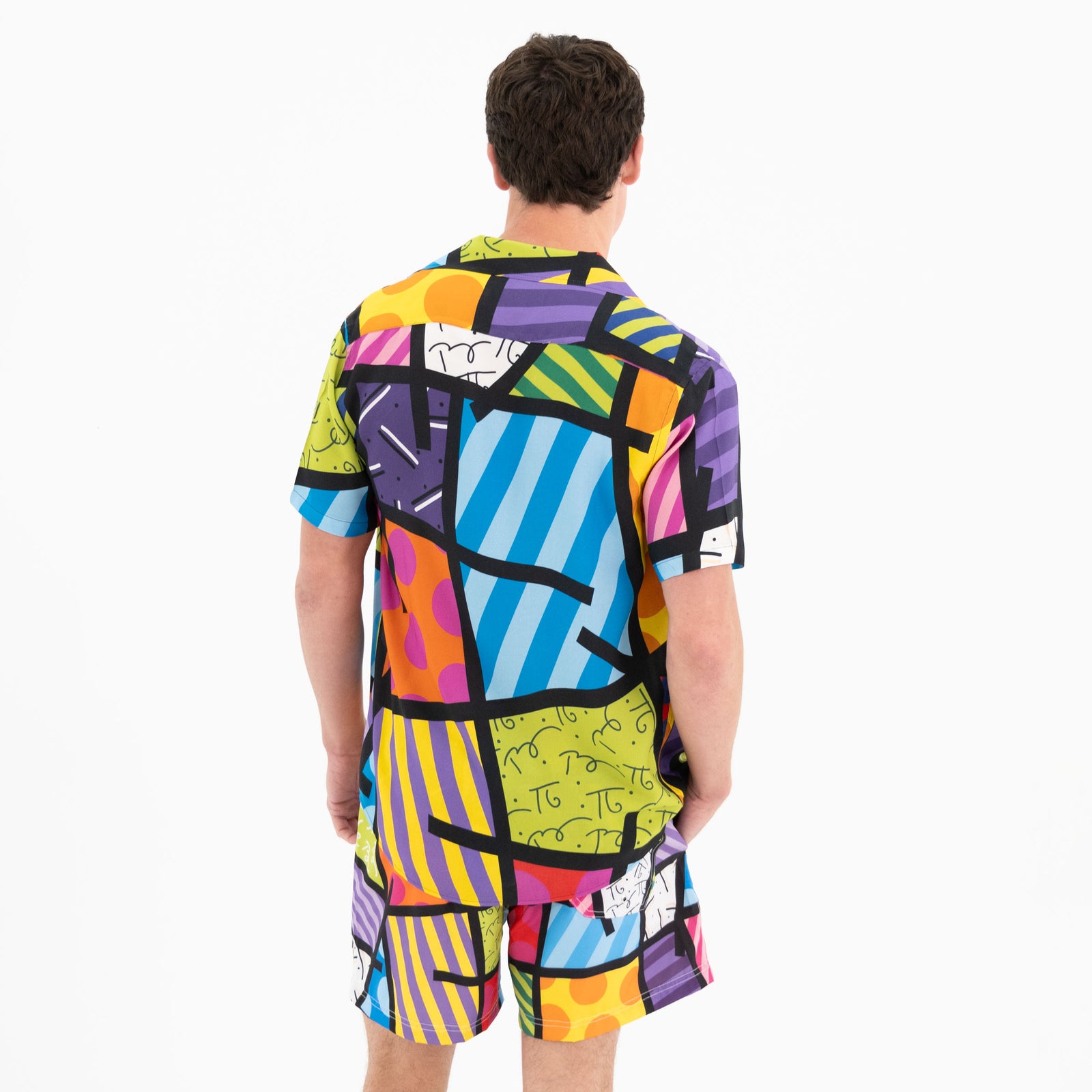 Romero Britto lime green landscape mens short  contemporary pop art piece