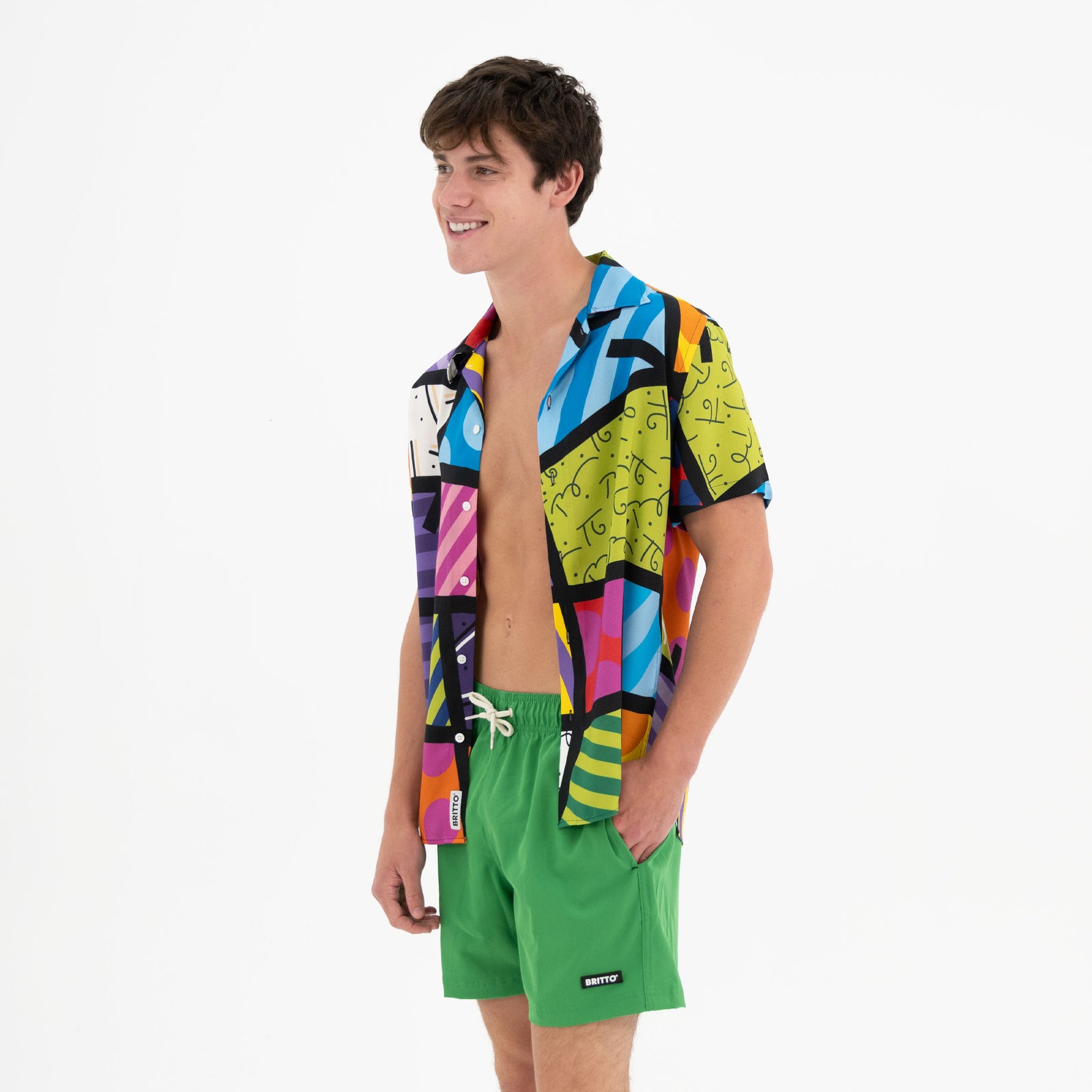 lime green landscape mens short  colorful decorative collectible gift idea
