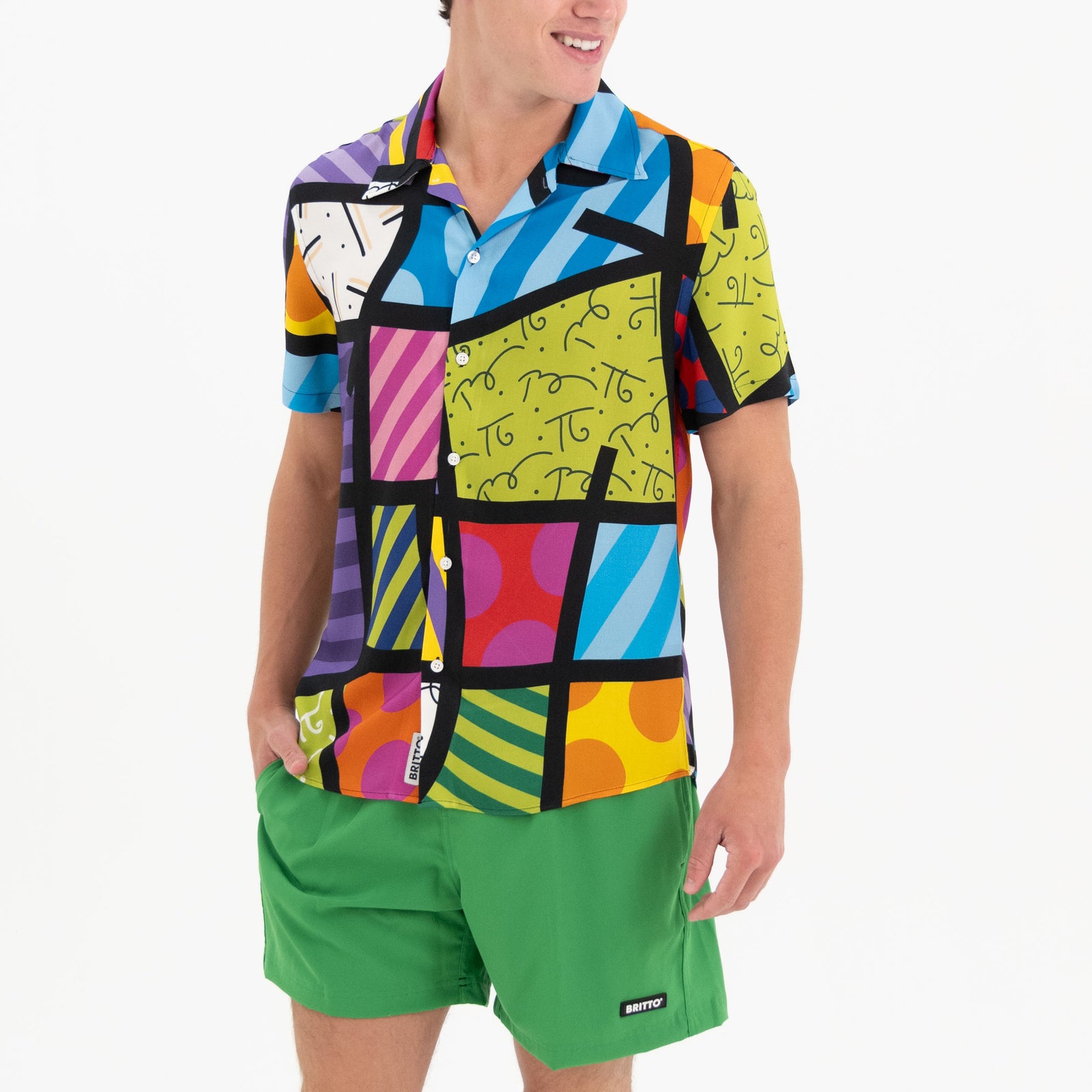 Romero Britto lime green landscape mens short  colorful pop art design