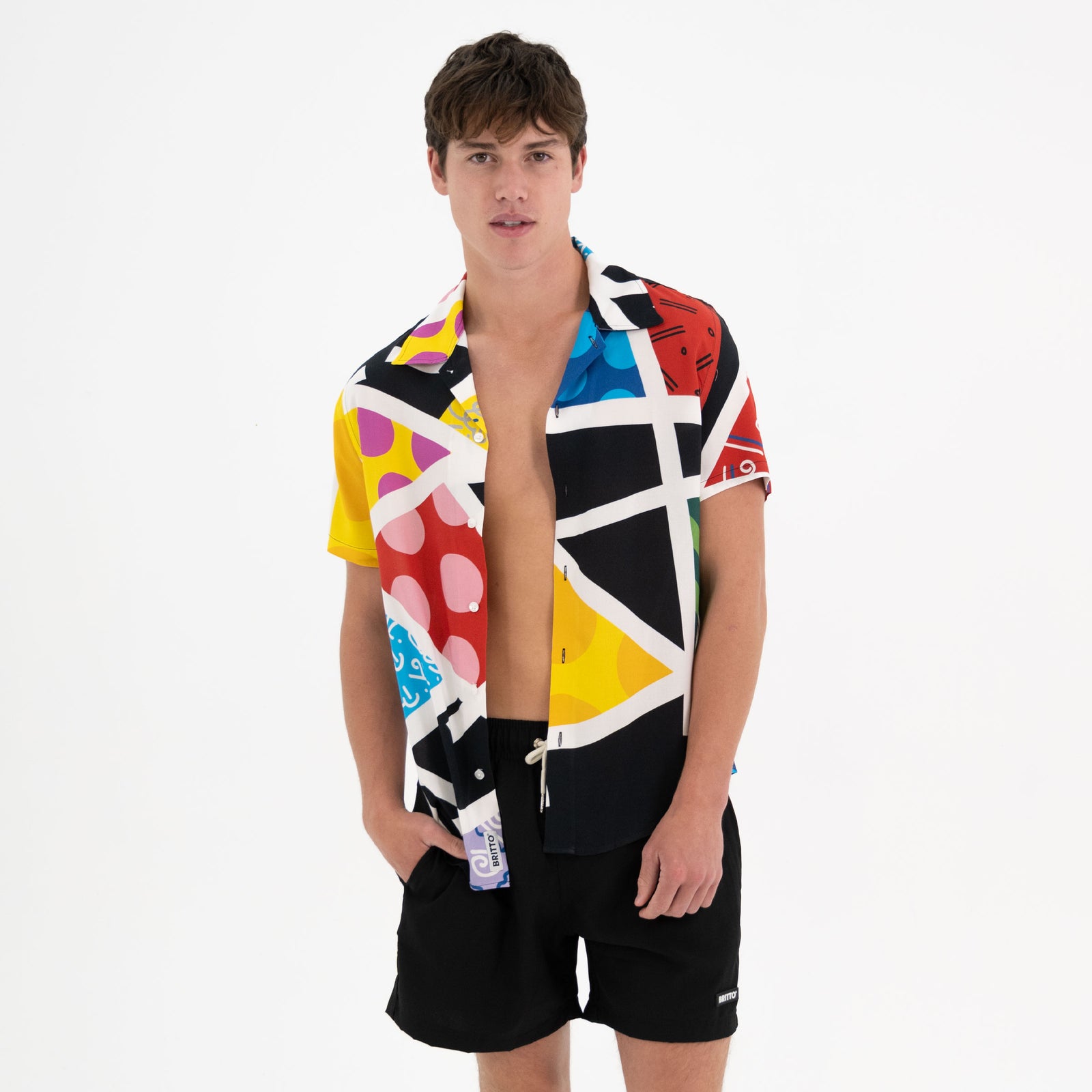 BRITTO® MEN'S SHORT SLEEVE BUTTON DOWN SHIRT - MIDNIGHT