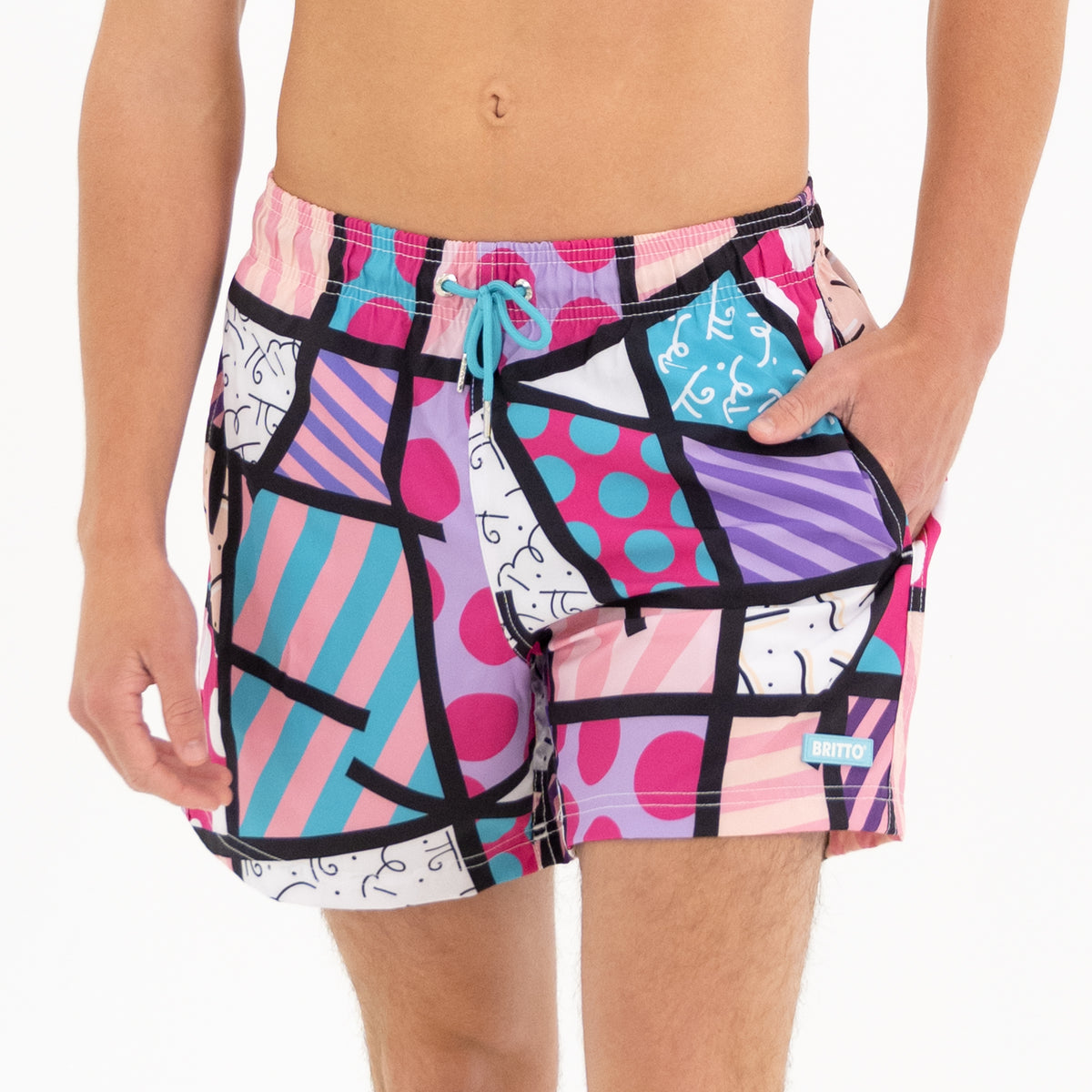 Romero Britto pink landscape britto shorts for  colorful pop art design