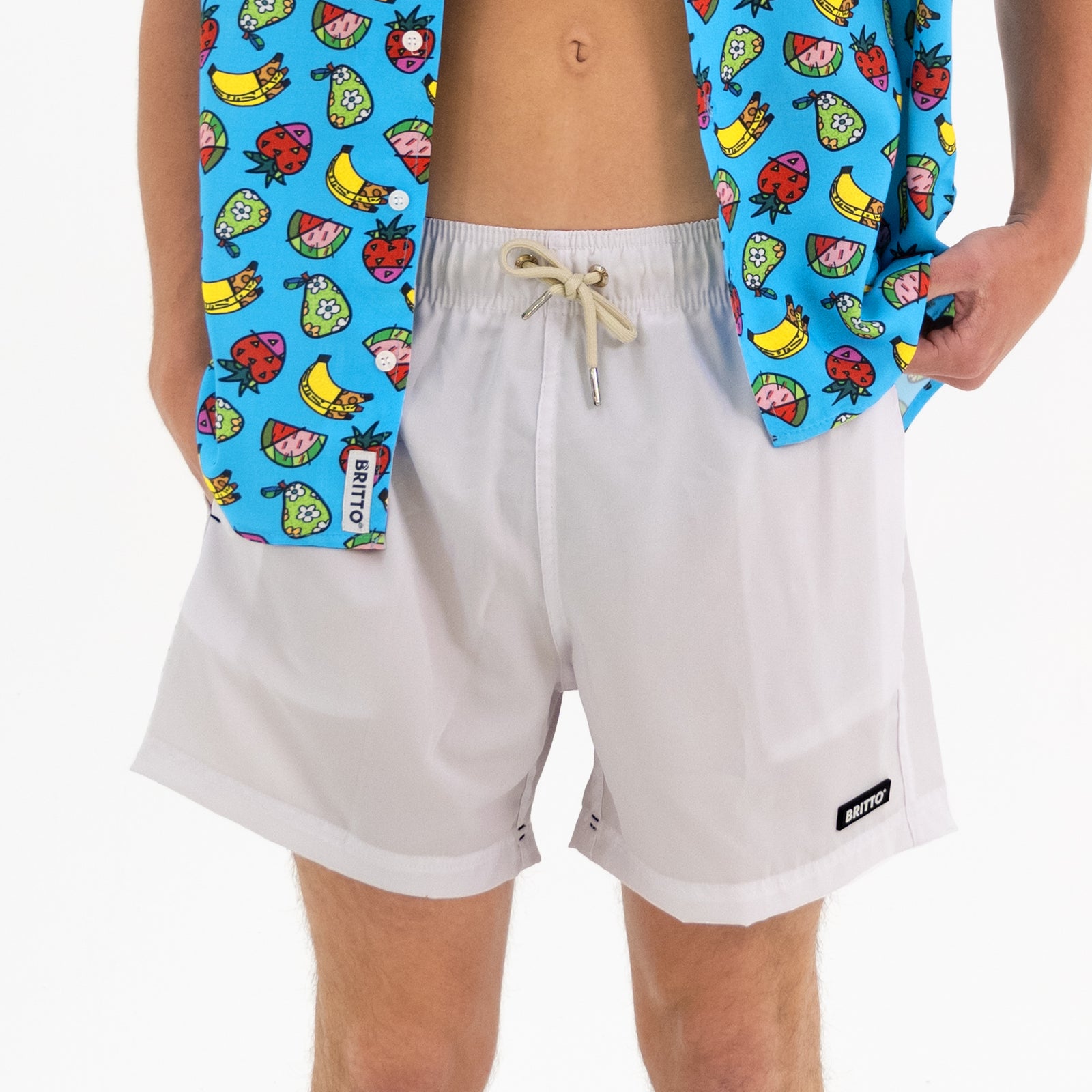 Romero Britto white britto shorts for men  colorful pop art design